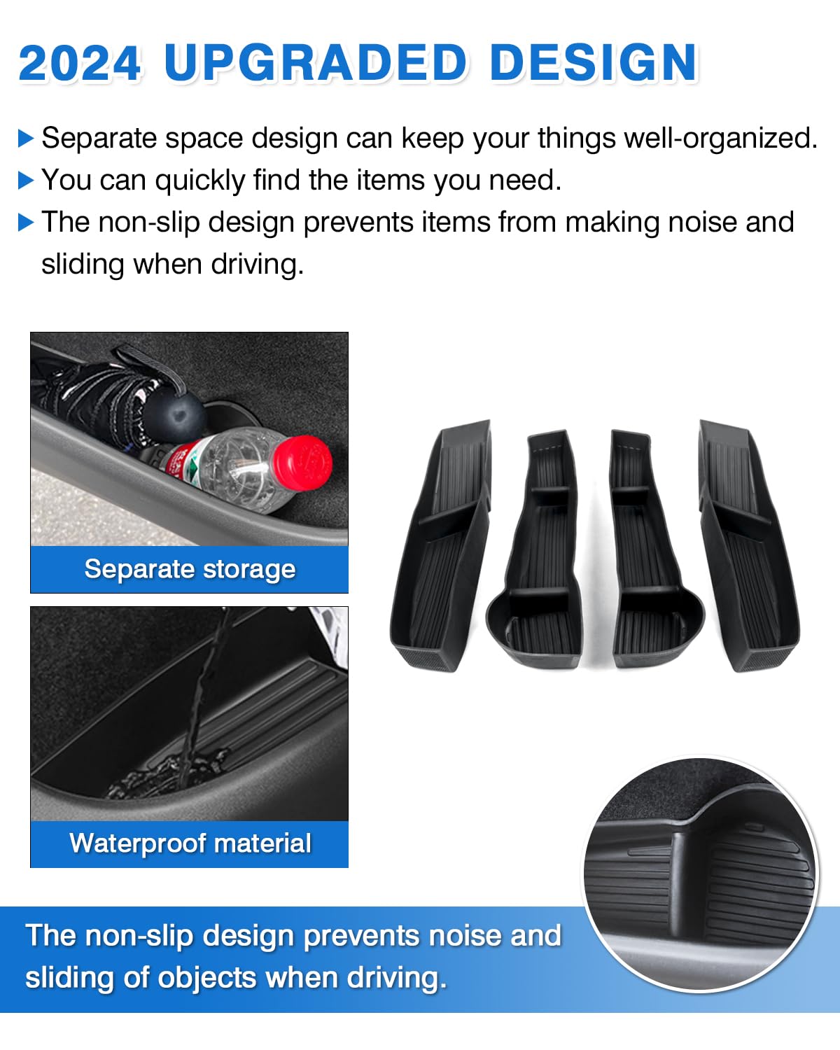 Shademax Car Door Organizer Tray For Tesla Model Y 2021-2024 2025 - Tpe Material, Black, 4 Pieces