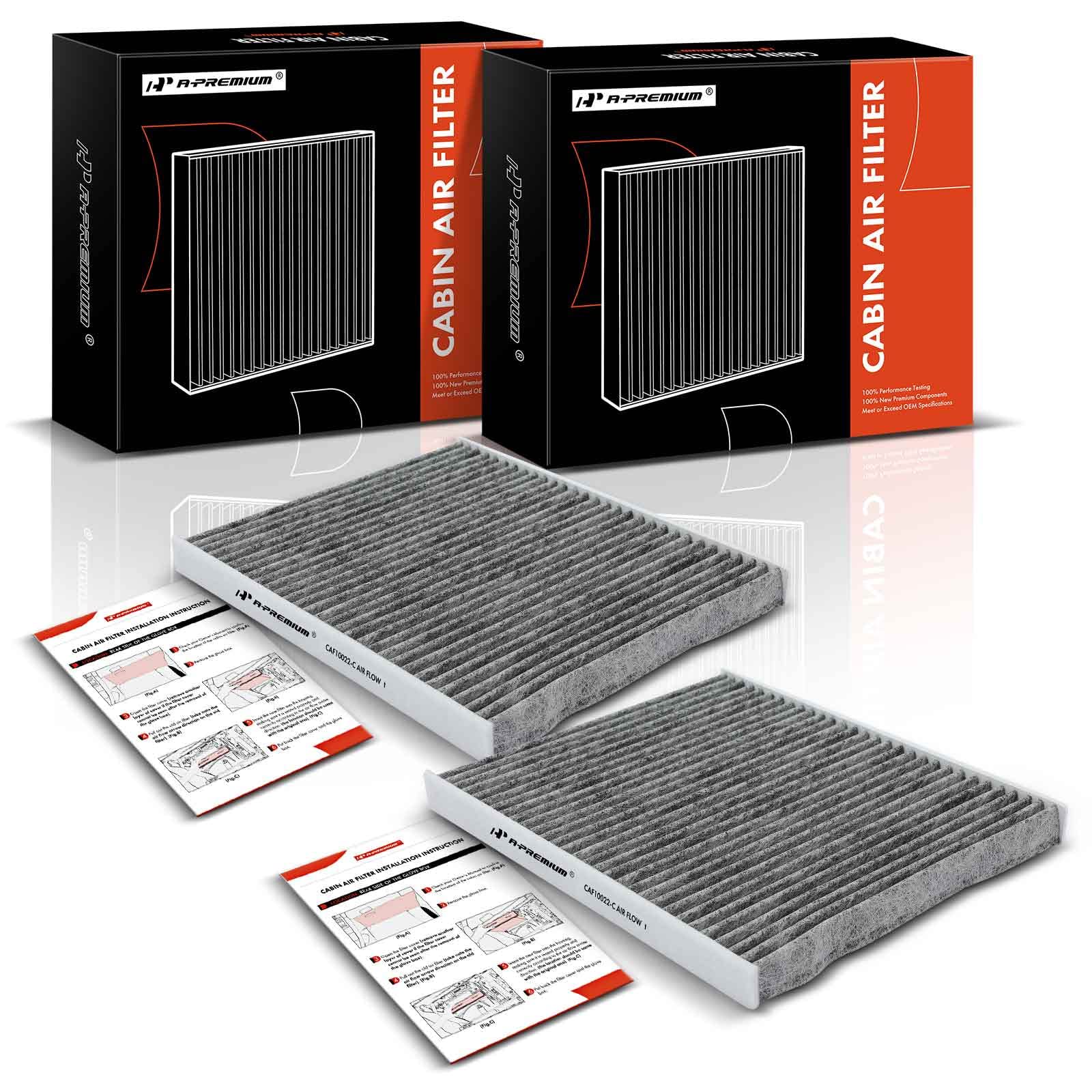 A-Premium 2-Pc Cabin Air Filter With Activated Carbon Compatible With Jeep Gladiator 2020-2022, Wrangler 2018-2023 - 2.0L 3.6L 6.4L - Replace# 68301863Aa