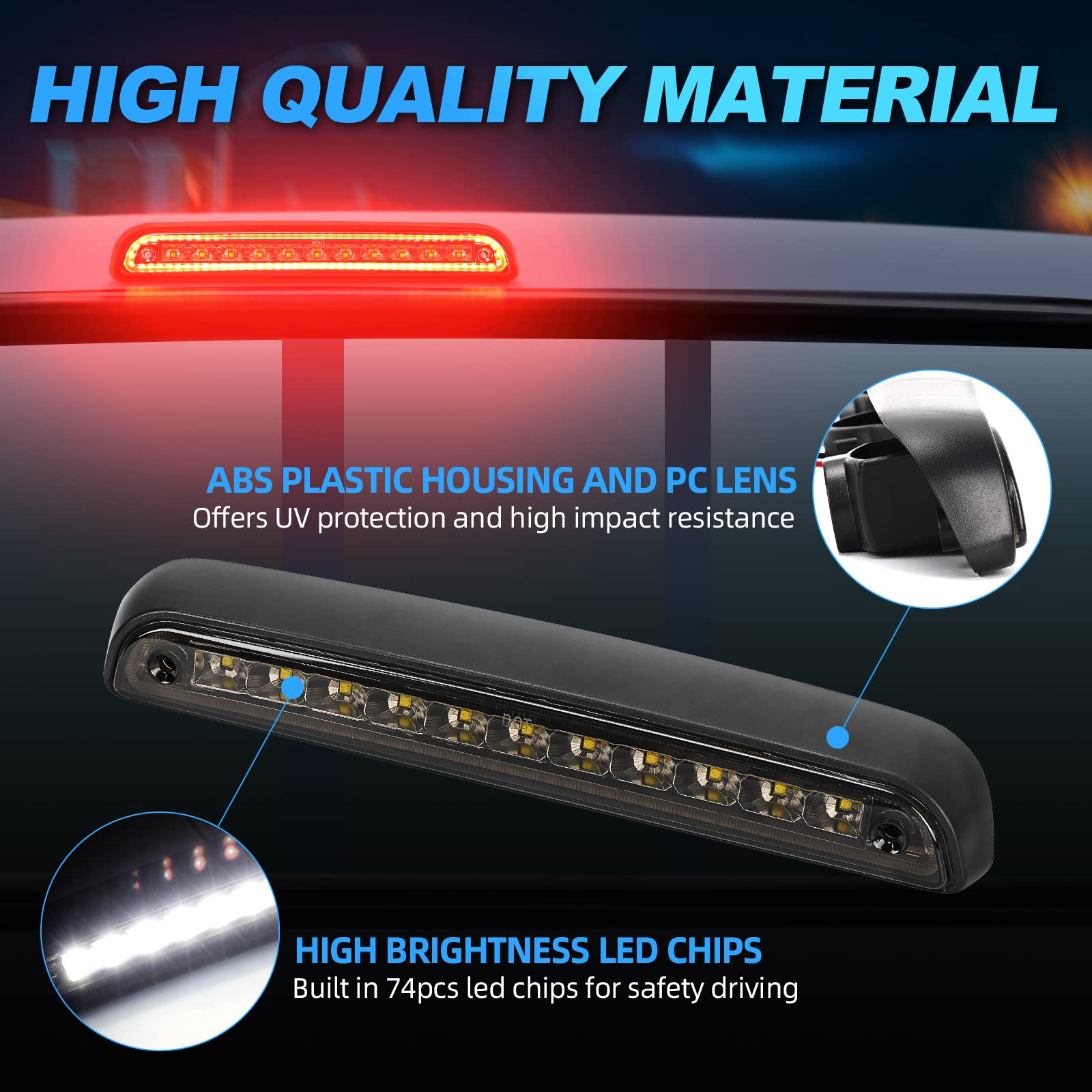 Suparee Led Third Brake Light Smoked Lens Fit For 1992 1993 1994 1995 1996 1997 F-Ord F150 F250 F350 Super Duty Bronco, 3Rd Brak