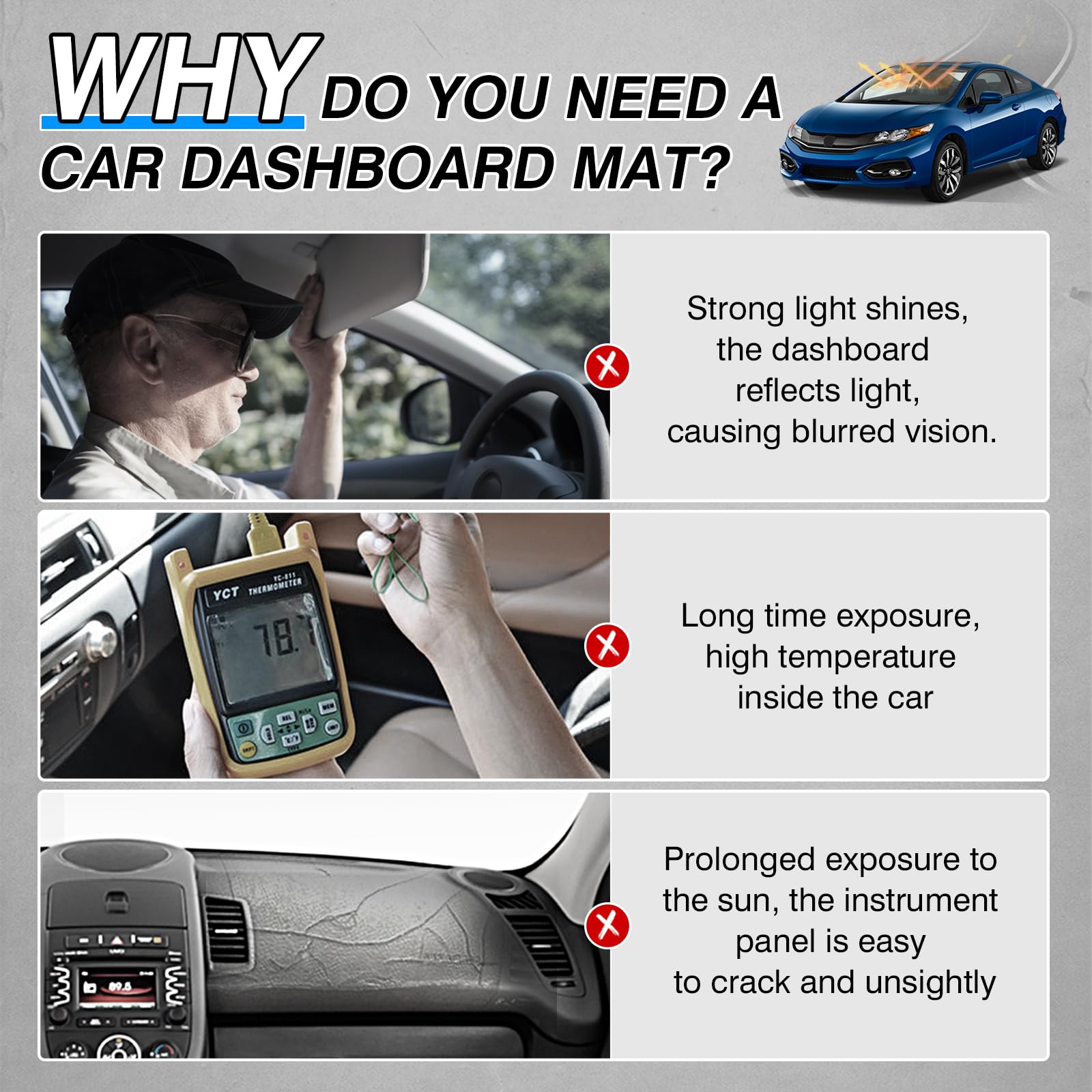 Cartist Custom Fit for Dashboard Cover Honda Civic 2012 2013 2014 2015 Dash Board Cover Mat Non-Slip Pad Carpet Sunshield Protec