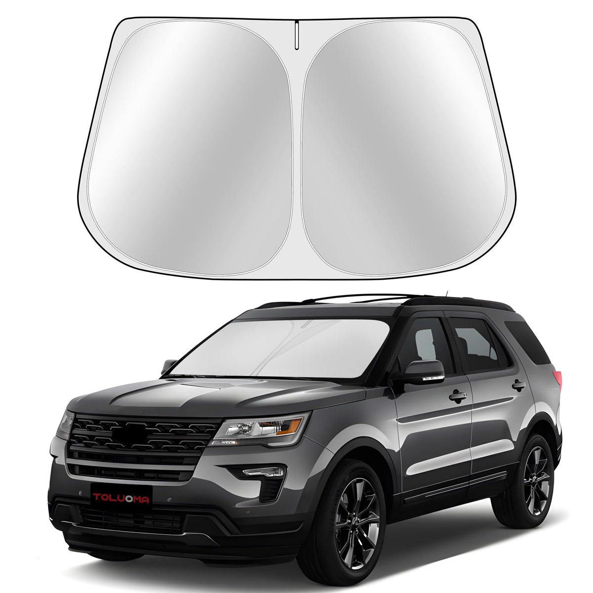 Toluoma Custom Fit Windshield Sun Shade For Ford Explorer 2011-2019 - Full Coverage, 210T Reflective Fabric, Double-Layer Design