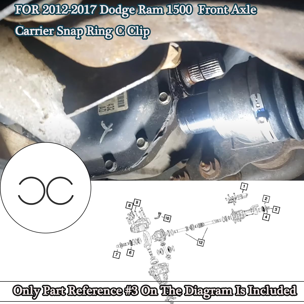 HQPARRTS Front Axle Carrier Snap Ring C-Clip Compatible with 2012 2013 2014 2015 2016 2017 Dodge Ram 1500 (Replace #68146592AA)
