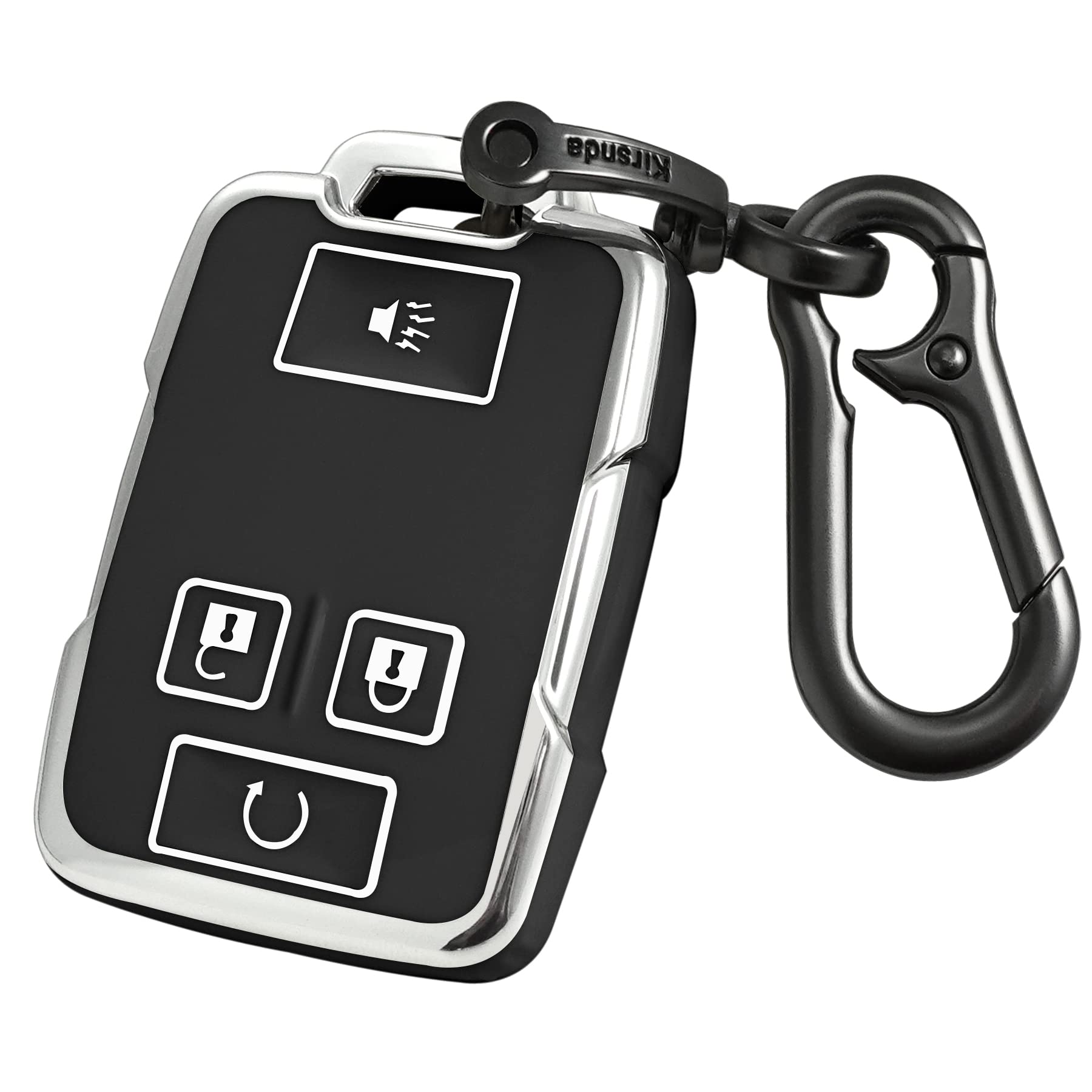Kirsnda For Gmc Key Fob Cover Case With Metal Buckle,Soft Tpu Key Shell/Skin,4-Buttons Fit Chevy Colorado Silverado Suburban Tah