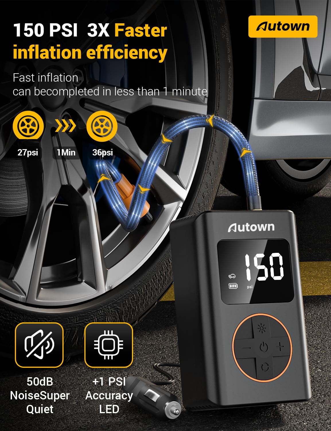 Autown Flat Tire Repair Kit With Air Compressor 54 Pieces For Car, Motorcycle, Atv, Jeep, Truck, Tractor Flat Tire Repair (54Pcs