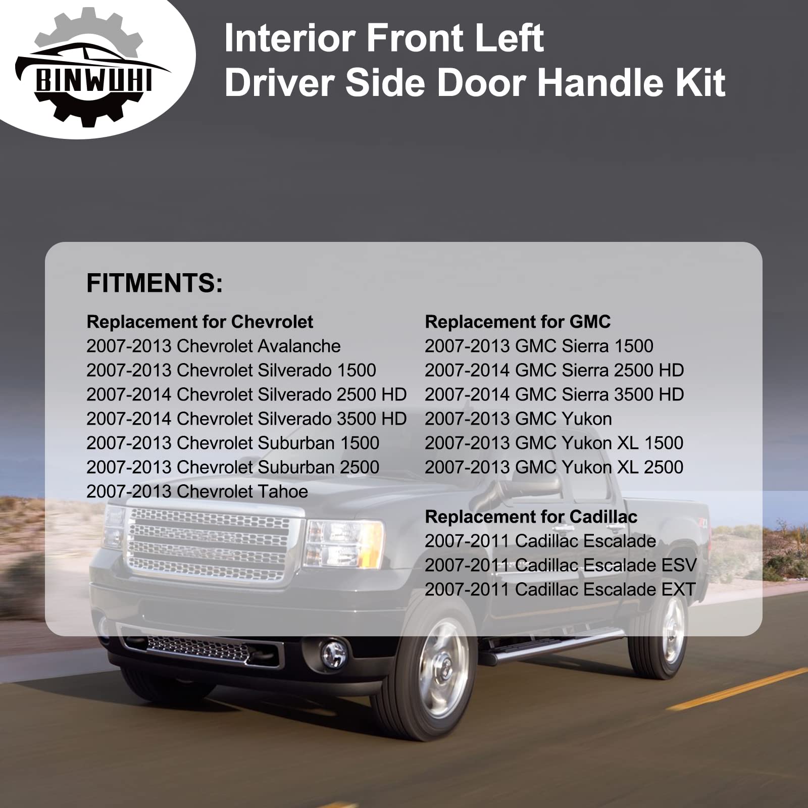 Interior Door Handle Kit Front Left Driver Side Compatible With 2007-2014 Chevy Silverado Avalanche Suburban Tahoe Gmc Sierra Cadillac Escalade Esv Ext Replace Oe# 20833606 80374 20871488 Repair Set