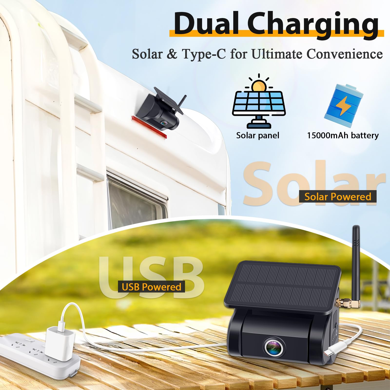 Magnetic Solar Wireless Backup Camera - Voice-Controlled, No-Drill Installation, 5-Inch Hd1080P Screen, Long Battery Life, Color