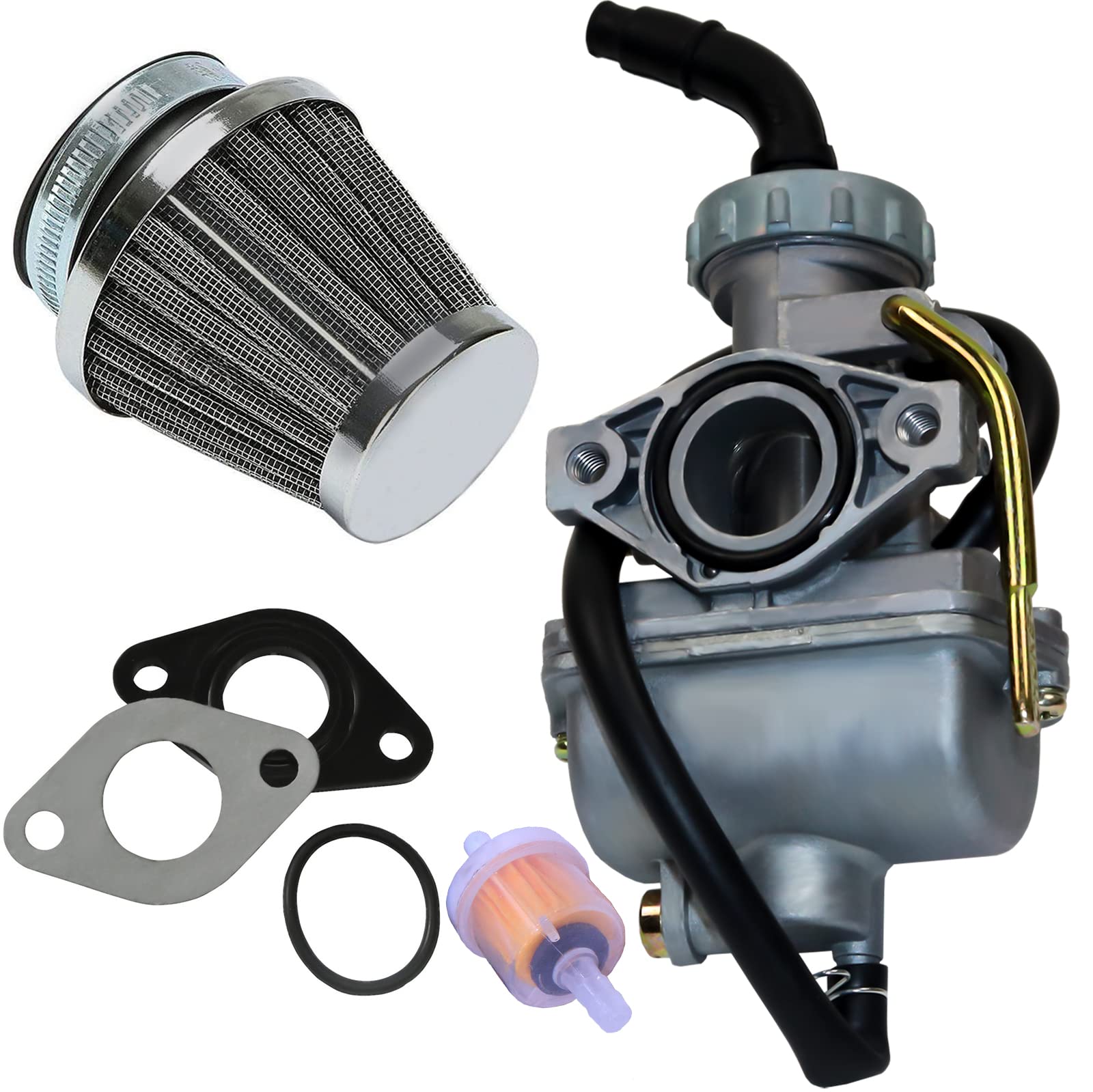 GLENPARTS PZ20 Carburetor Rebuild Kit with 35mm Motorcycle Conical Air Filter for most 35mm Motorcycles For Honda CRF50F 2004-20