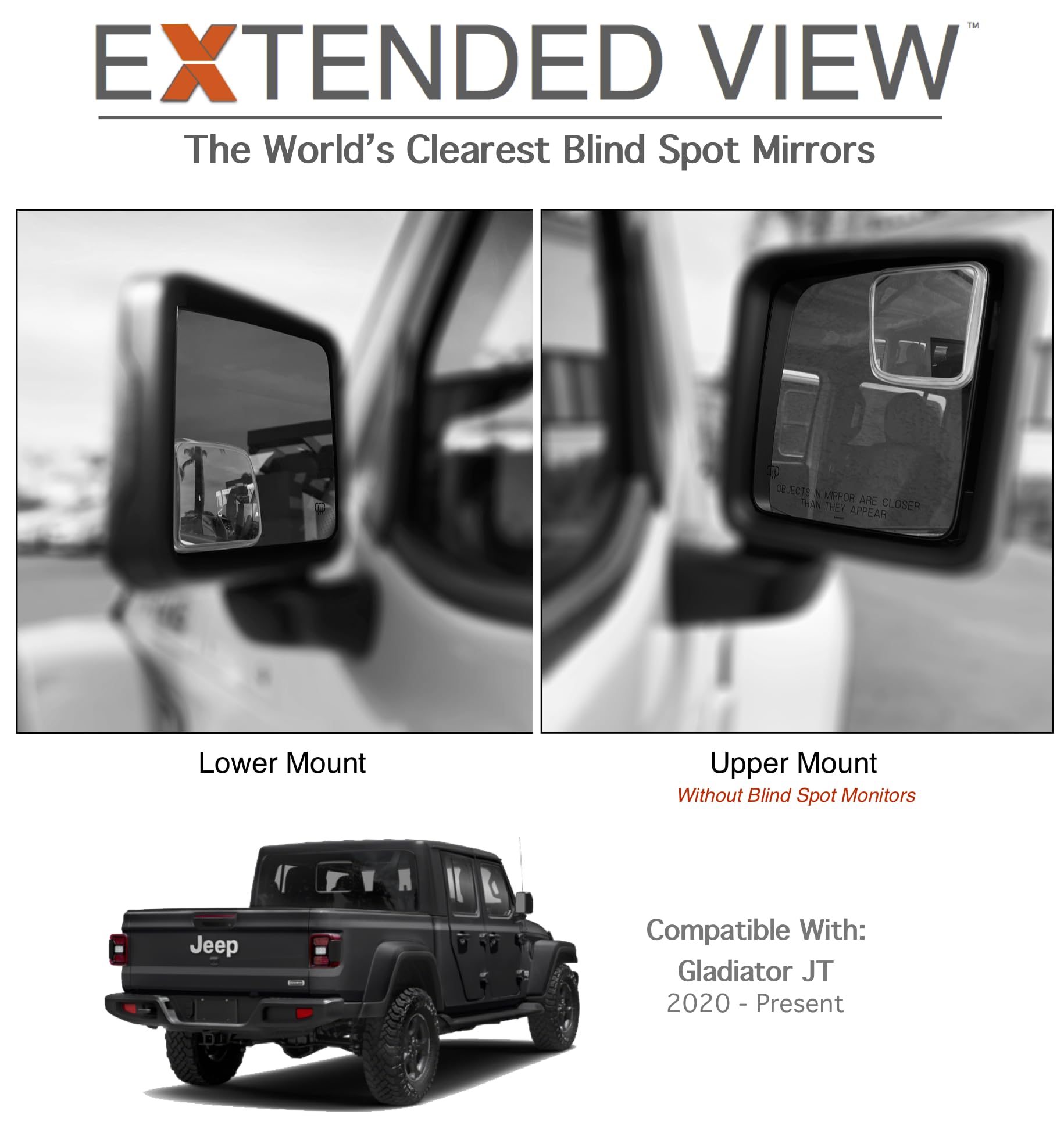 Custom Blind Spot Mirrors- Compatible With 2020-Present Jeep Gladiator | Blind Spot Mirrors Compatible With Jeep Gladiator Jt| N