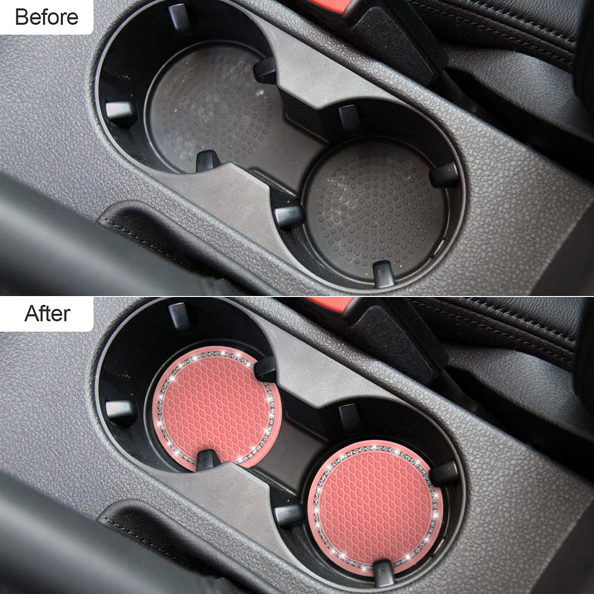 2Pcs Universal Bling Car Cup Coaster,Rhinestone Car Accessories 2.75 Inch Car Cup Holder Insert Mat Pad Set,Suitable For Most Car Interior (Pink3)