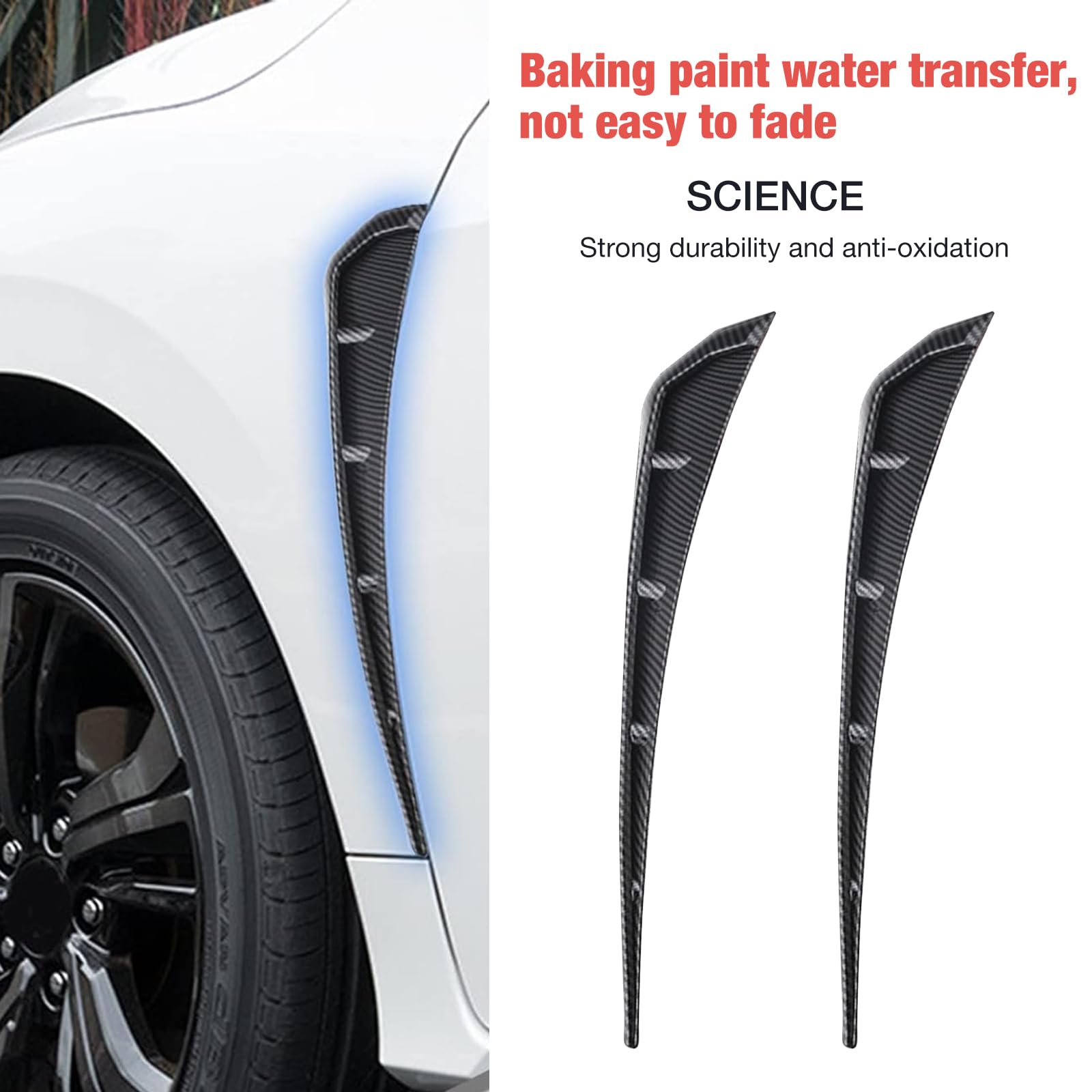 ZBGUN 2 PCS Car Fender Side Vents, ABS Carbon Fiber Spoiler, Fender Decorative Stickers,Air Flow Intake Hole Grille,Compatible w