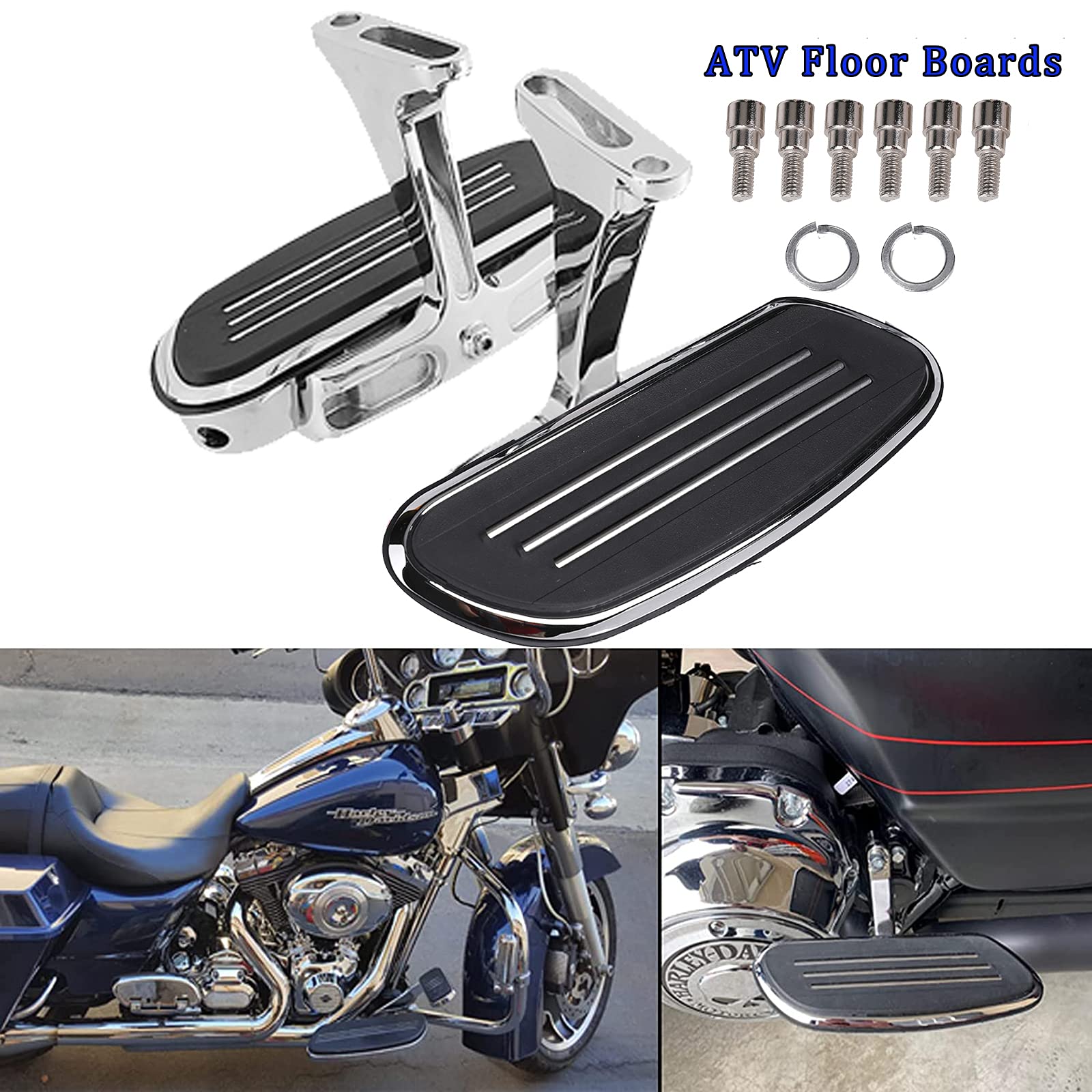 Motorcycle Passenger Floorboards - Chromed Streamline Street Glide Footboards With Mount Bracket Kits Replacement For Road King