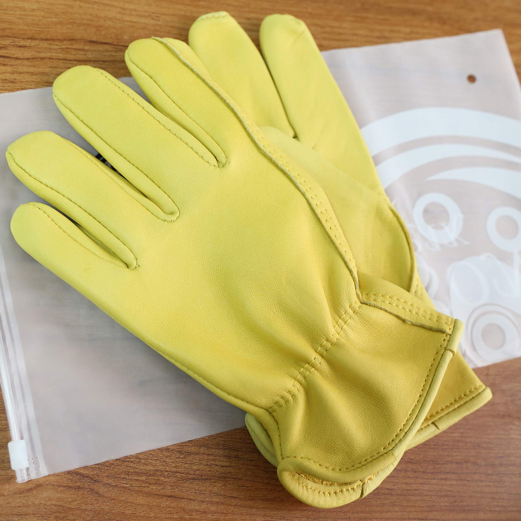 Olson Deepak Cowhide Leather Work Gloves For Men & Women,Thornproof Leather Garden Working Gloves,Outdoor Workshop (Yellow-Goats
