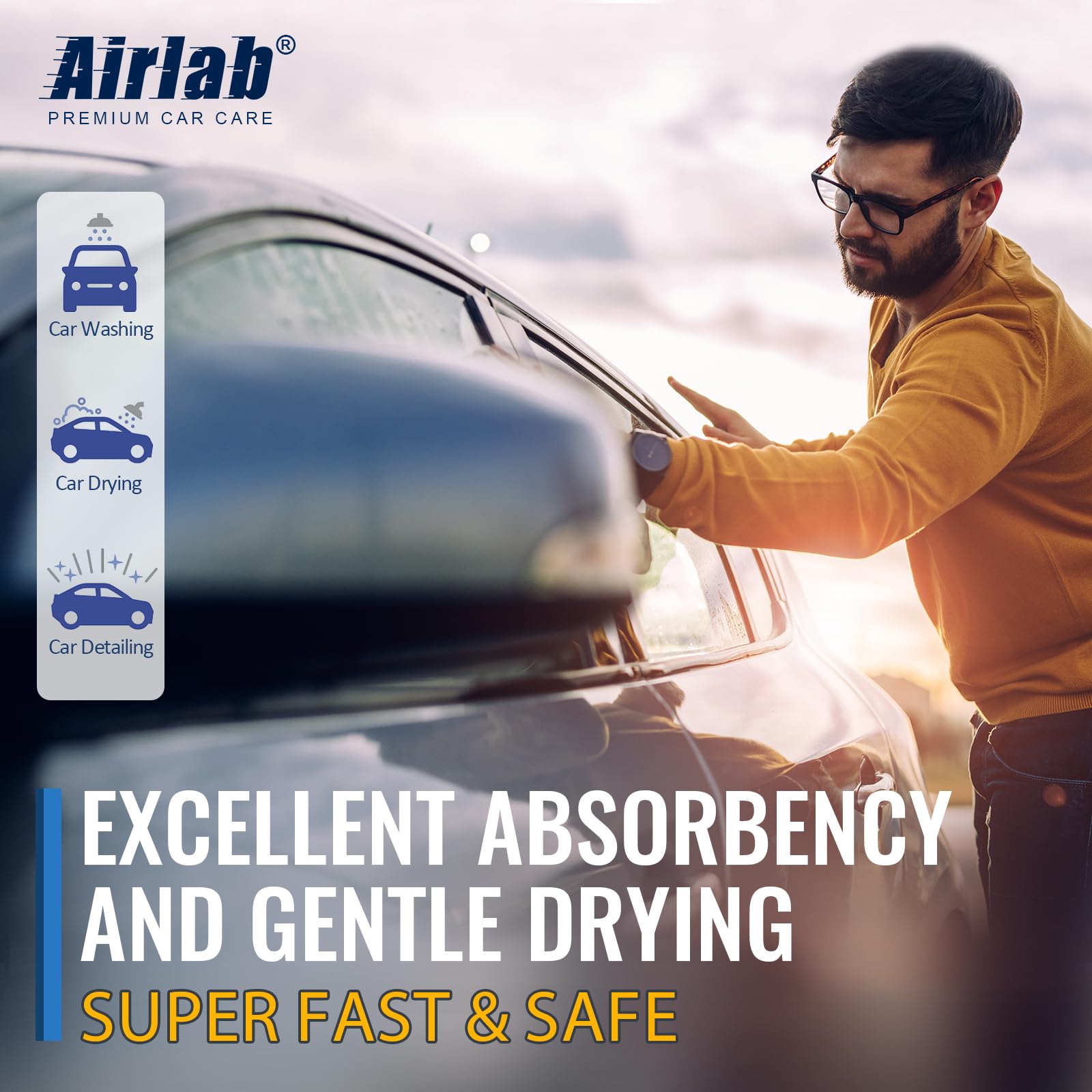Airlab Microfiber Drying Towels For Cars Wash Lint-Free Streak-Free Super Absorbent Ultra Soft Auto Detailing Supplies 16 X 24 Inches, Pack Of 2