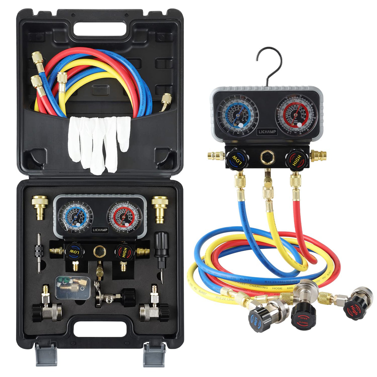 Lichamp Ac R1234Yf R134A Gauge Set, Automotive Manifold Gauge Compatible With R1234Yf R134A And R404A Refrigerants, Works On Car