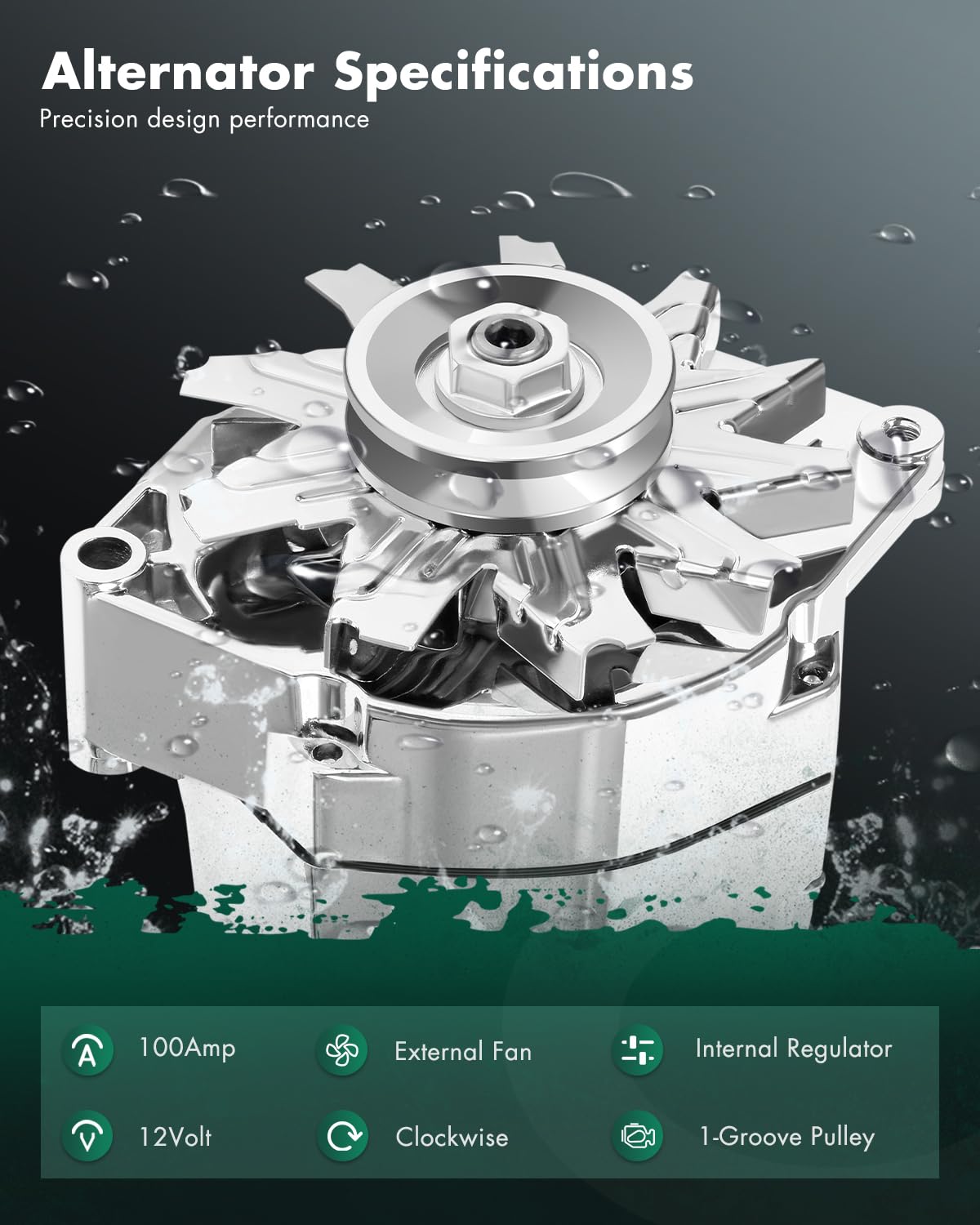 SCITOO New Alternator for 120Amp Chrome 3 Wire Self Exciting Street Rod GM 305 350 BBC SBC