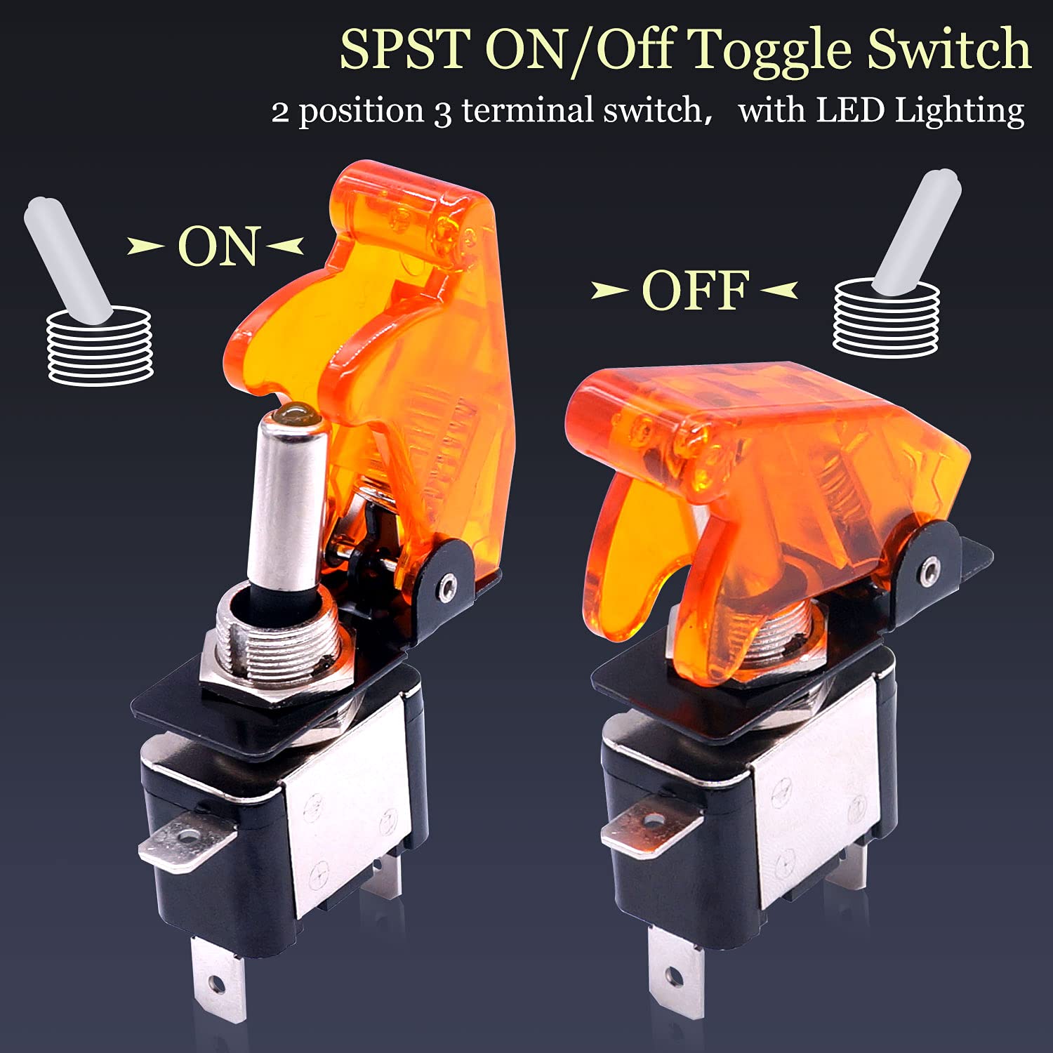 Twidec/3Pcs Rocker Lighted Toggle Switch 12V 20A Heavy Duty Racing Car Automotive Auto Spst On/Off Toggle Switch Yellow Led Illuminated 3Pin With Yellow Waterproof Safety Cover Asw-07Dyymz