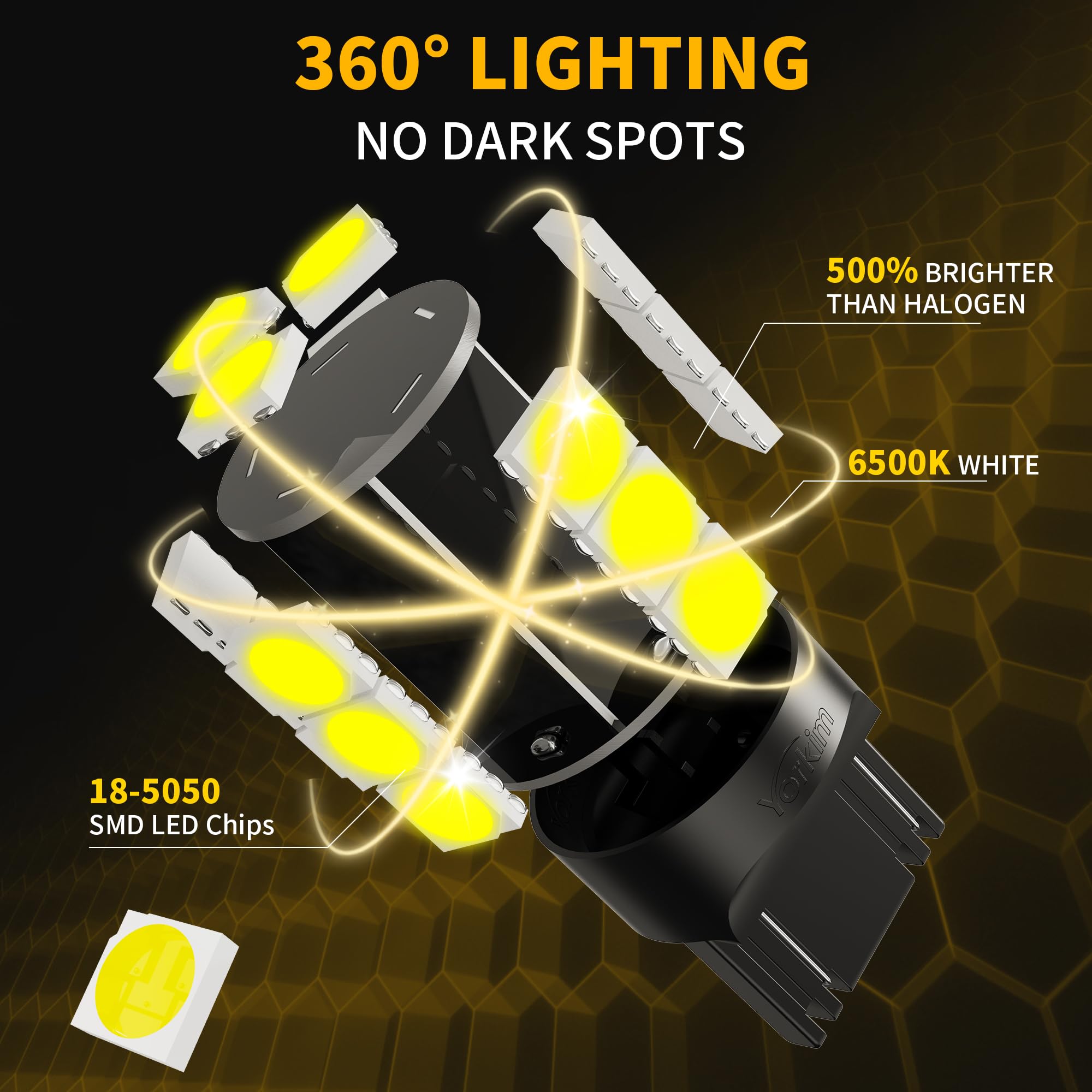 Yorkim 7443 Led Light Bulbs White Super Bright, 7440 7441 7444 W21W T20 Led Bulbs For Brake Lights, Backup Reverse Lights, Tail