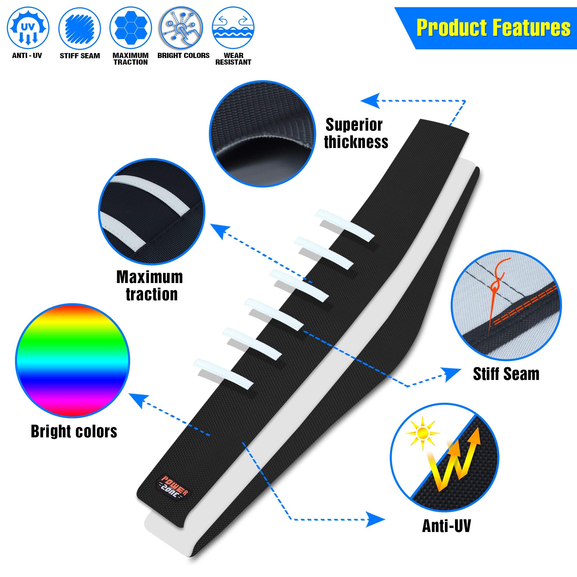 MCHMFG Motorcycle Universal Seat Cover Non-Slip Rubber Striped Gripper Soft Sewing for CRF WR WRF RMZ YZF SXF EXC EXC XC SX CR K