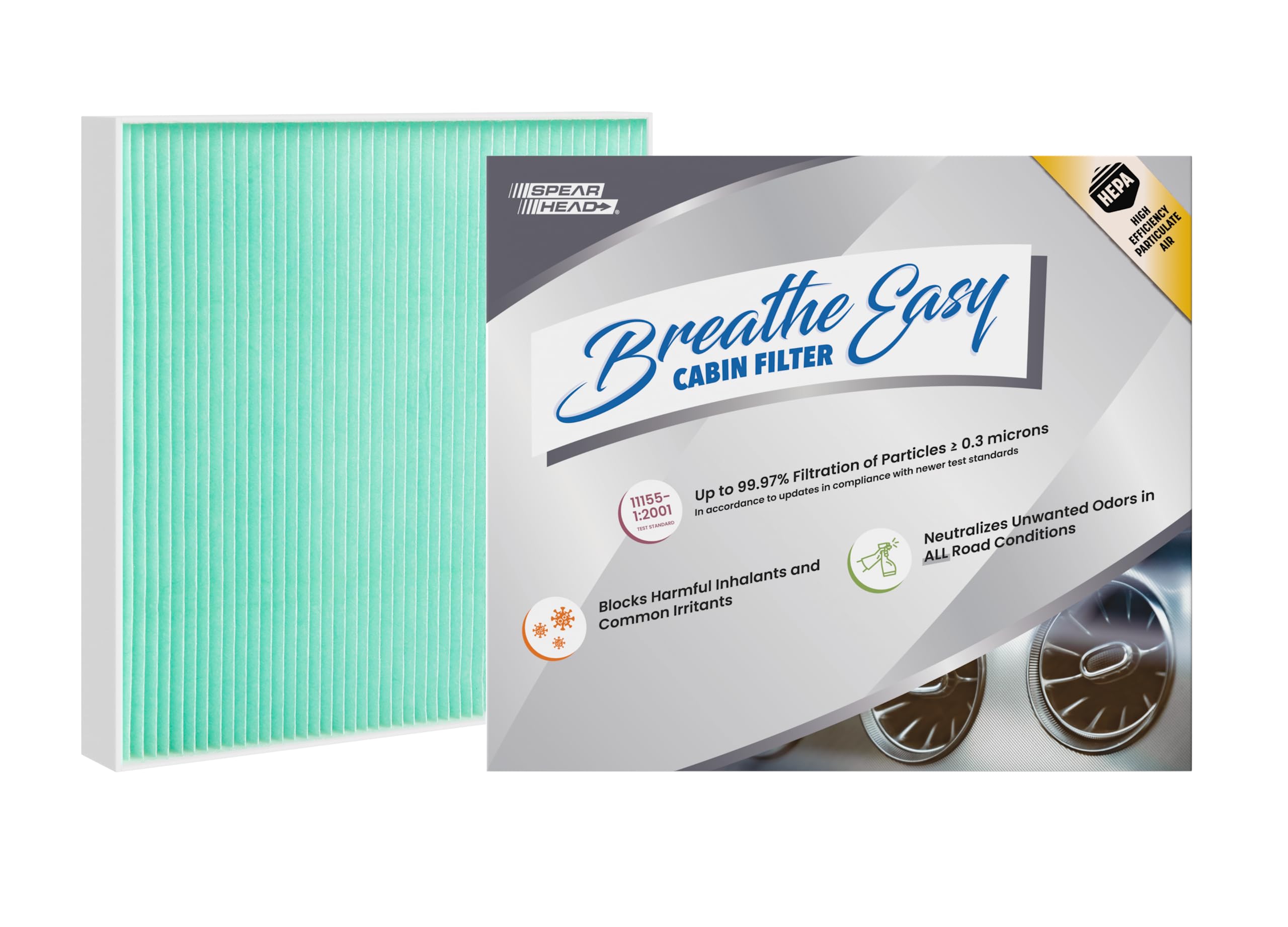 Spearhead Hepa Breathe Easy Cabin Filter, Up To 99.97% Filtration Of 0.3 Micron Particles W/No Airflow Reduction (Be-729H)