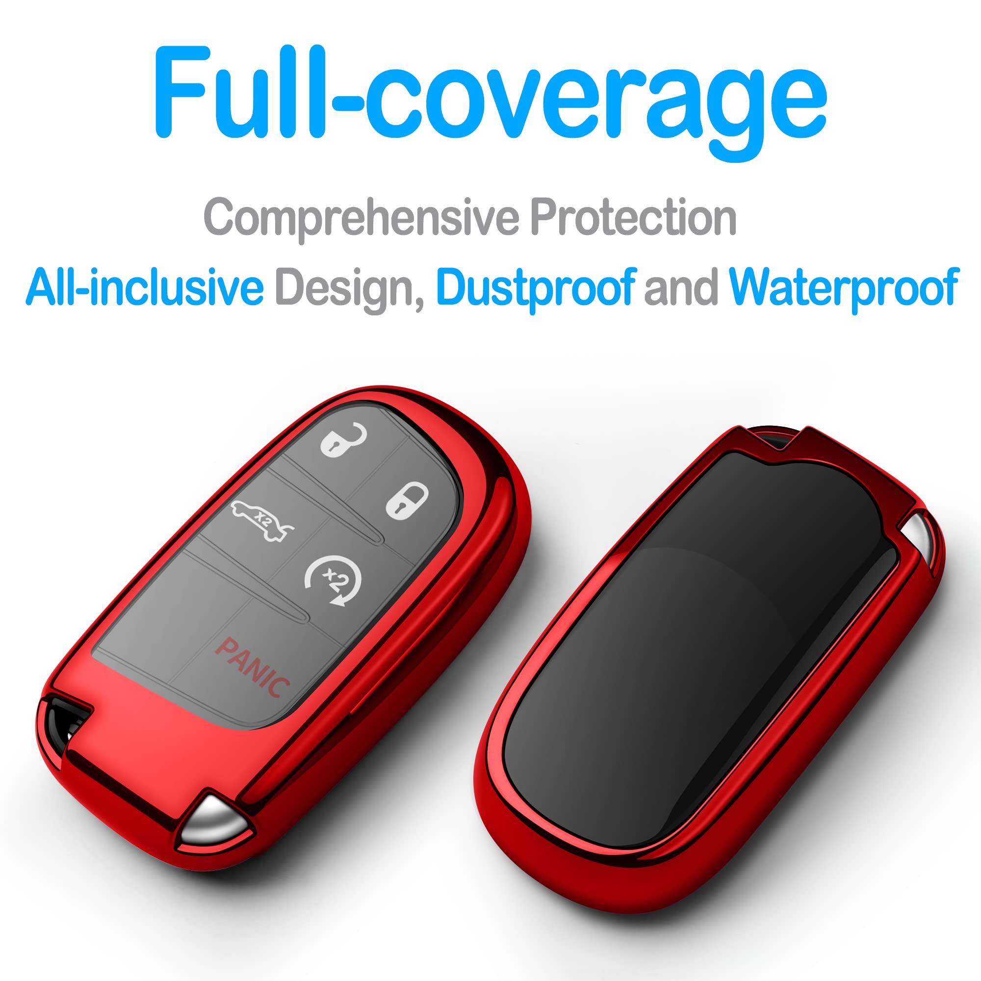 Tukellen Red Key Fob Cover for Jeep & Dodge - Premium Soft Full Protection Shell Compatible with Grand Cherokee, Wrangler, Compass & More