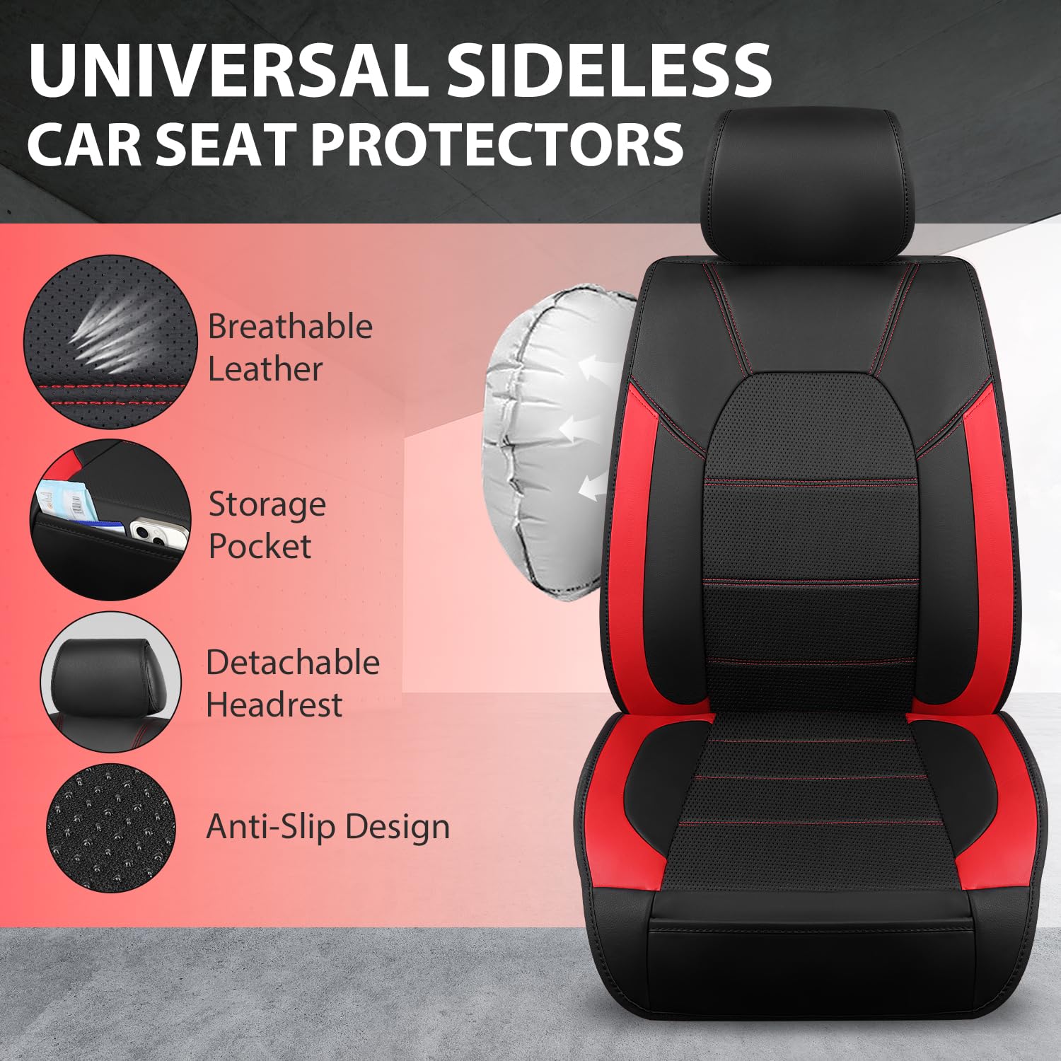 Car Pass 5 Seats Leather Car Seat Covers, Sideless Car Seat Protectors With Storage Pocket, Water Resistance Seat Cover, Univers