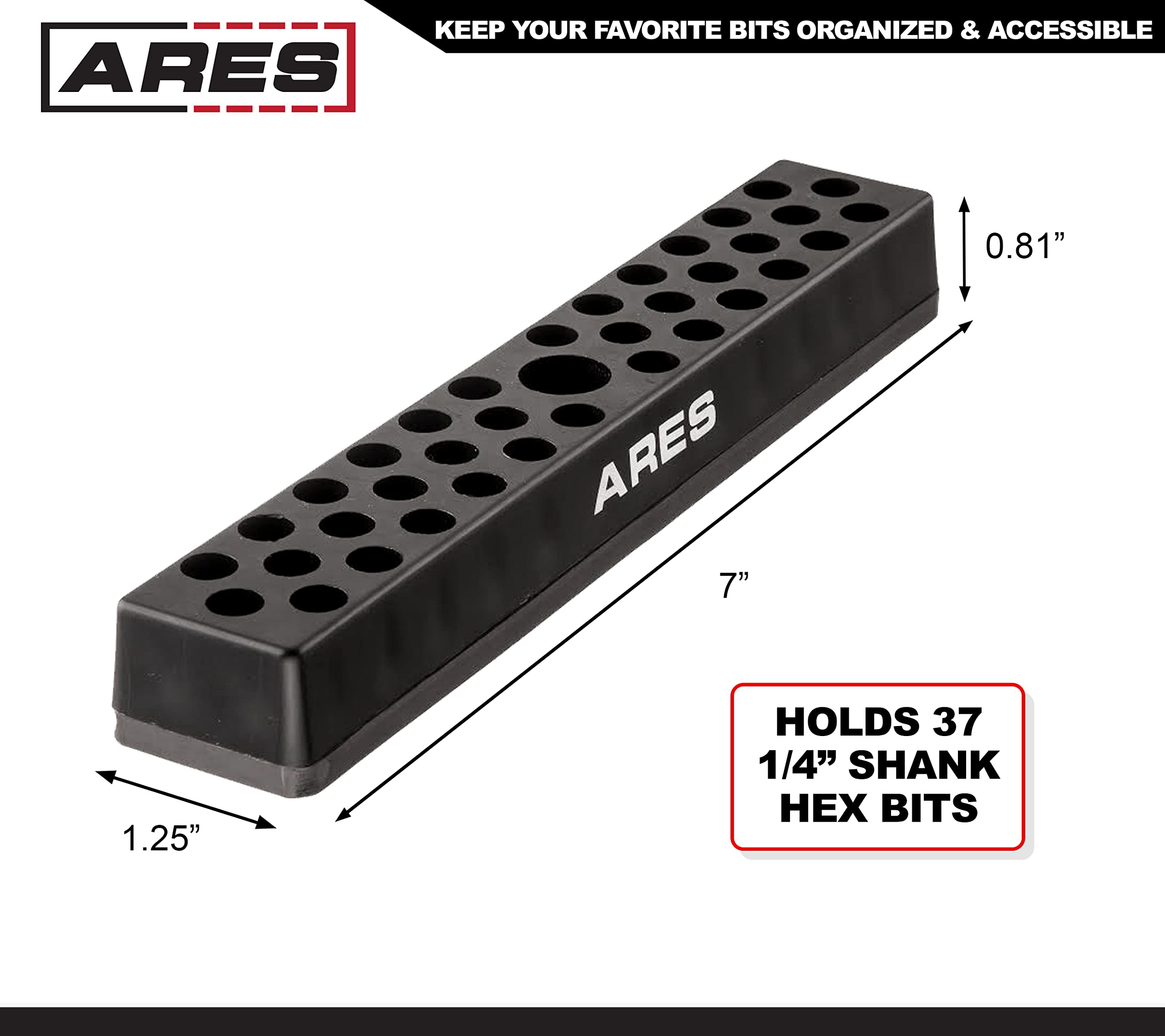 Ares 70080-37 Hole Hex Bit Organizer With Strong Magnetic Base - Keep Your Favorite Specialty, Drill, Tamper & Quick Change Bits