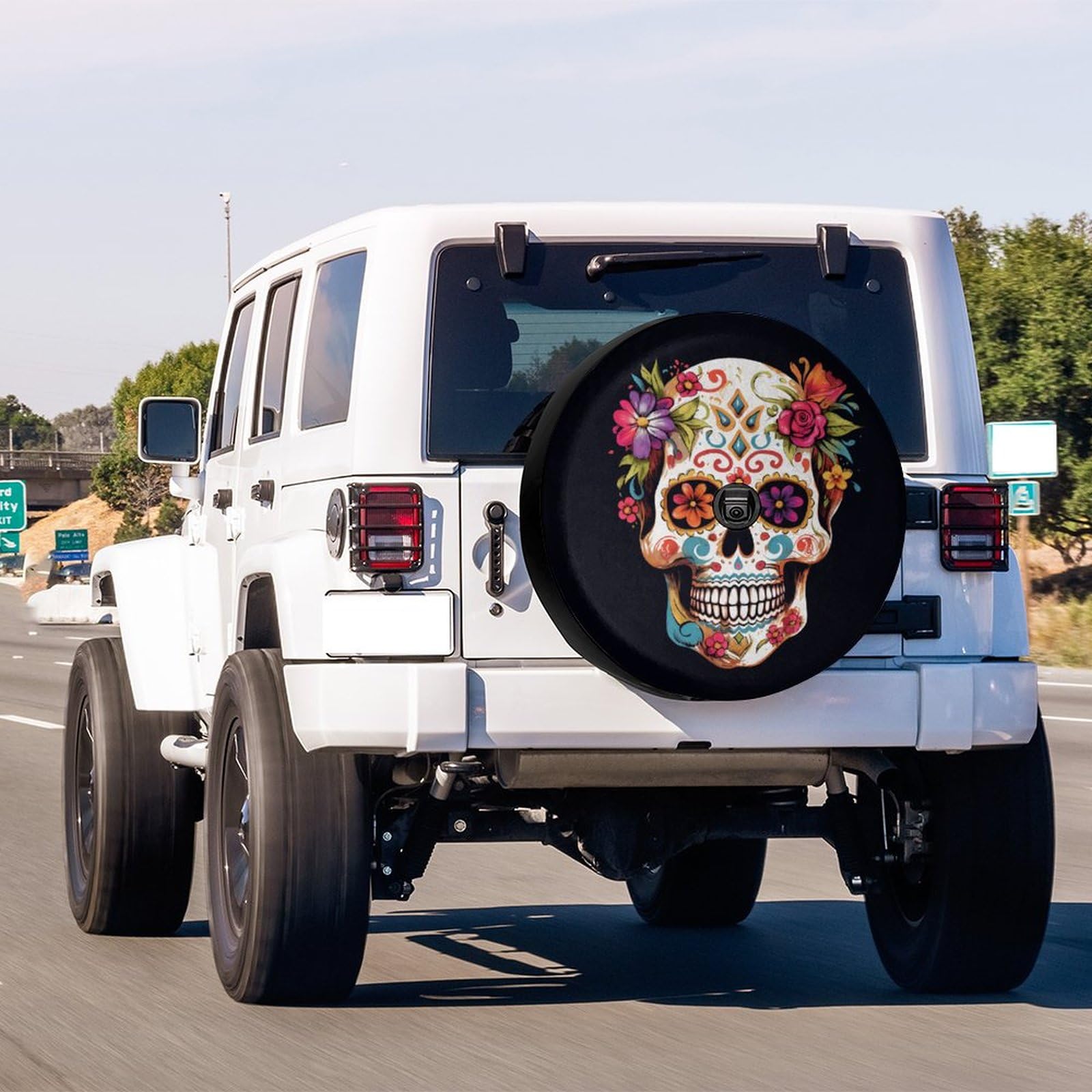 Dujiea Sugar Skull Spare Tire Cover with Backup Camera Hole, Universal Wheel Tire Cover Tire Protectors for Jeep Trailer RV Van
