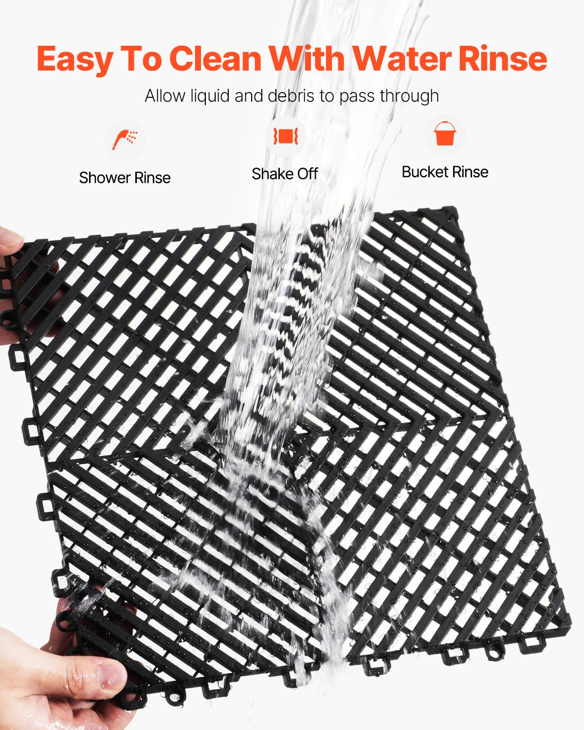 VEVOR Interlocking Drainage Mat, 12    x 12    Modular Interlocking Cushion, 12 Pcs Splicing Drainage Mats, Non-Slip Black PP Dr