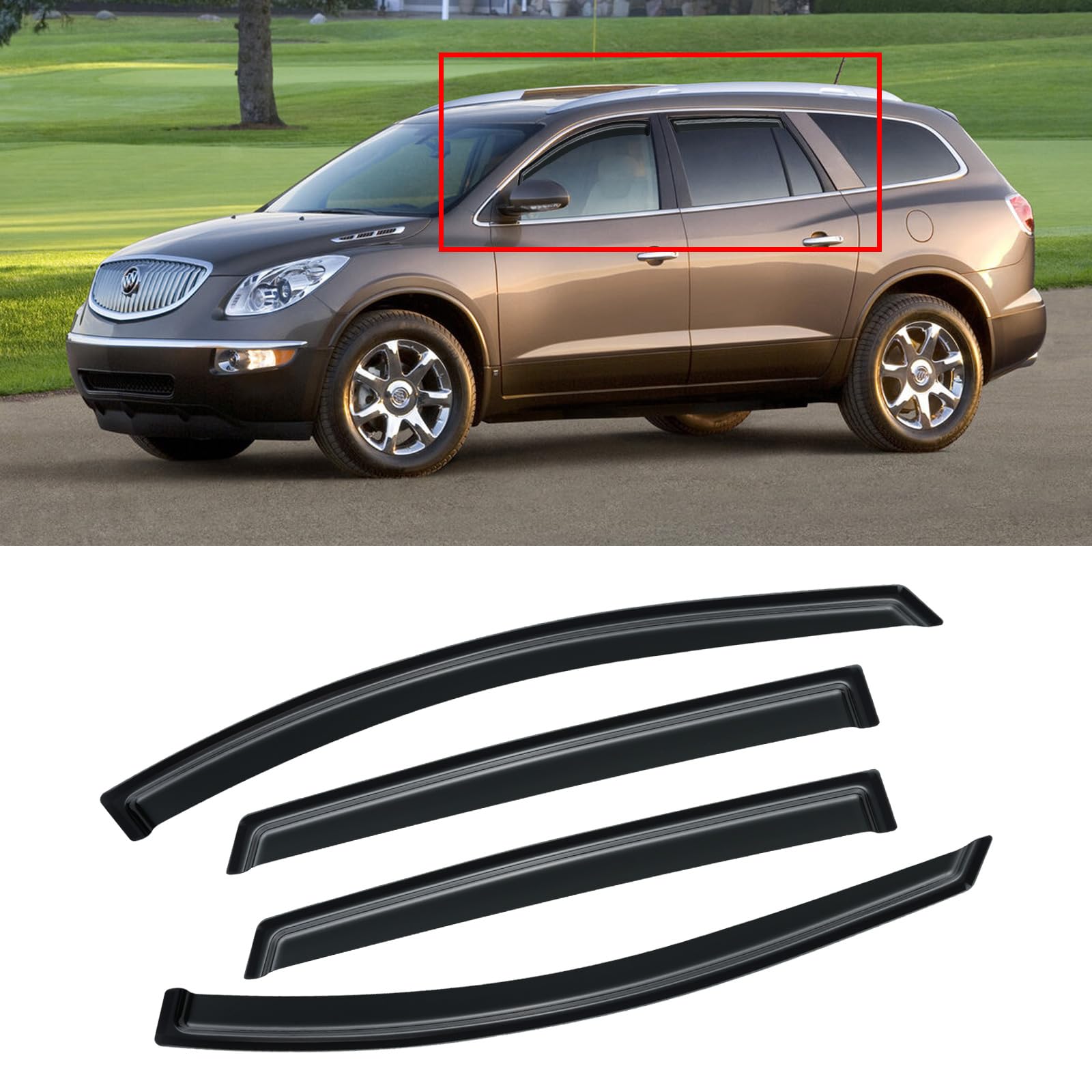 Cmvt Auto Window Visor For 2008-2017 Buick Enclave Cxl Cx, Rain Guards Shields Vent Shade Deflector Wind Ventvisor Dark Smoke 20