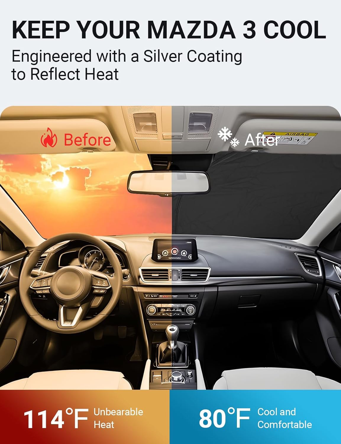 Proadsy Front Windshield Sun Shade Foldable Sunshade Protector Custom Fit 2014-2018 Mazda 3 Accessories 2024 Upgrade