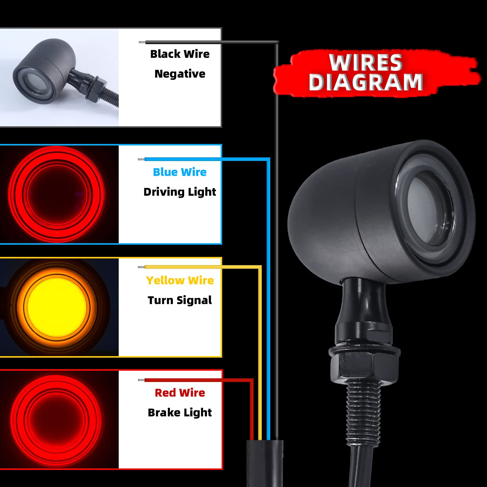 FATECIM 2X Motorcycle LED Bullet Tail Lights Turn Signals Running Brake Light Heavy Duty Motorbike Rear Blinker Indicators for B