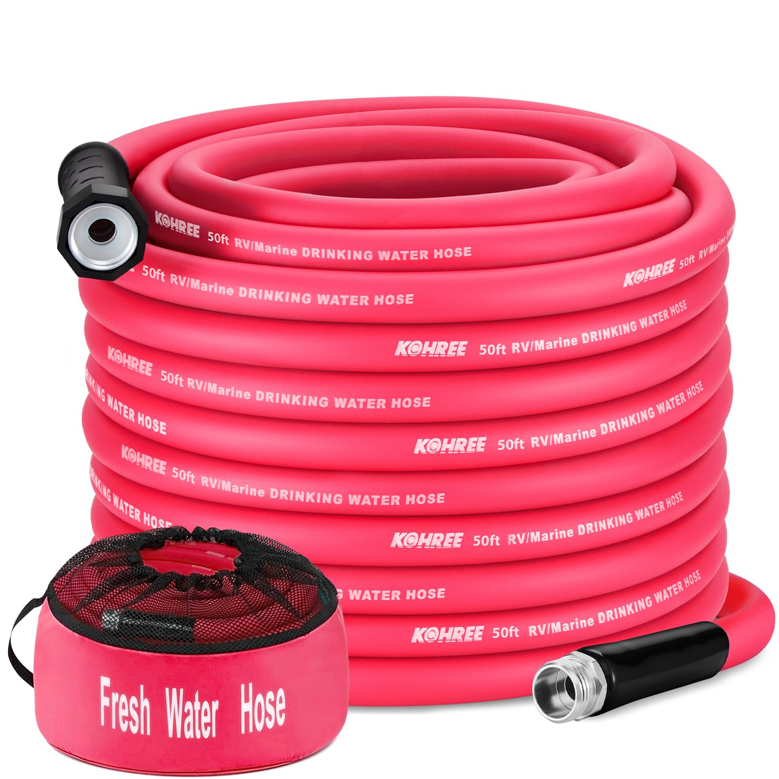 Kohree 50 Ft Rv Water Hose With Storage Bag, 5/8'' Premium Drinking Water Hose, Leak-Free, No Odor, Anti-Kink And Flexible Garde