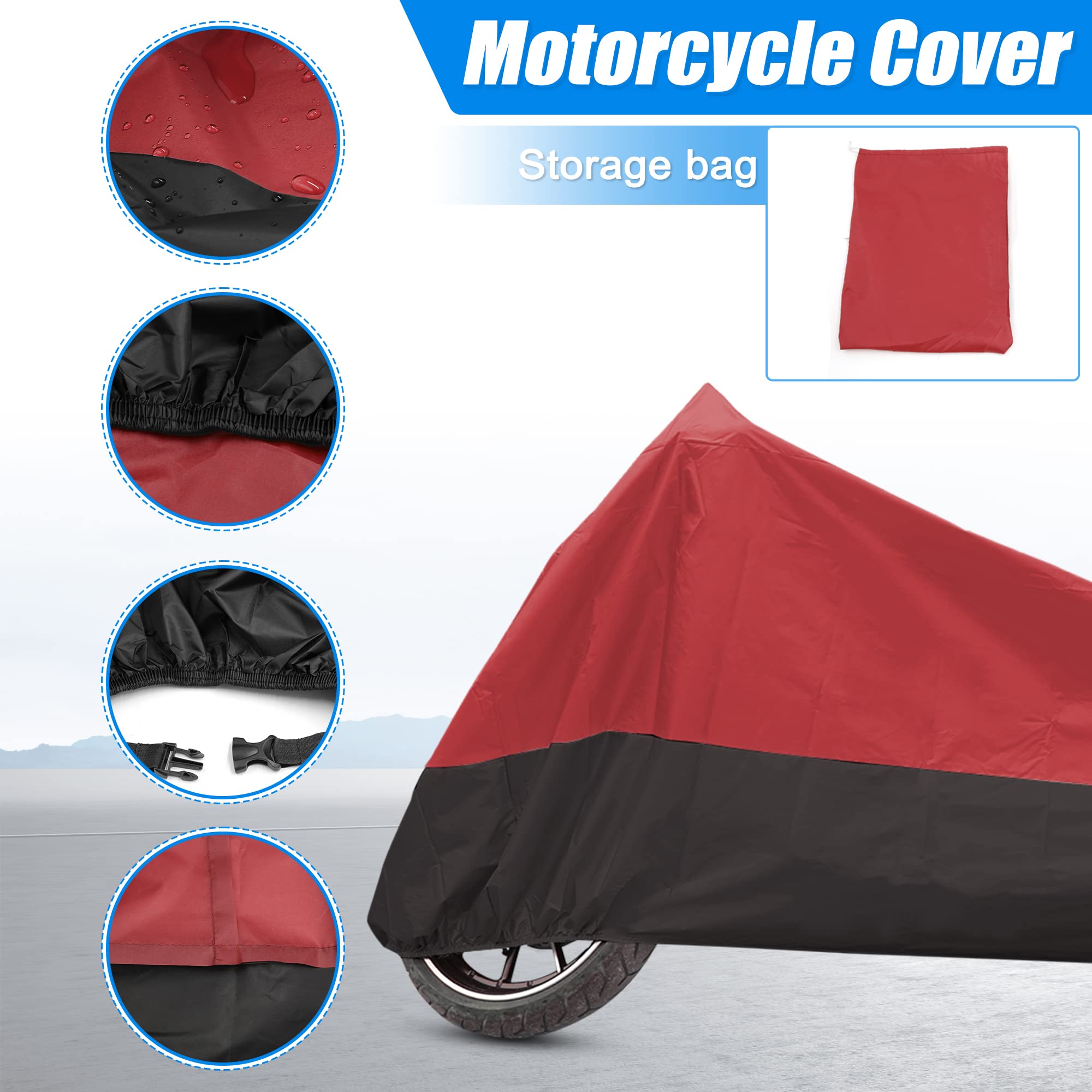 Uxcell Motorcycle Cover Motorbike Full Cover Outdoor Rain Cover Waterproof Dust Protector 190T Xxxl Red Black For Harley Davidso
