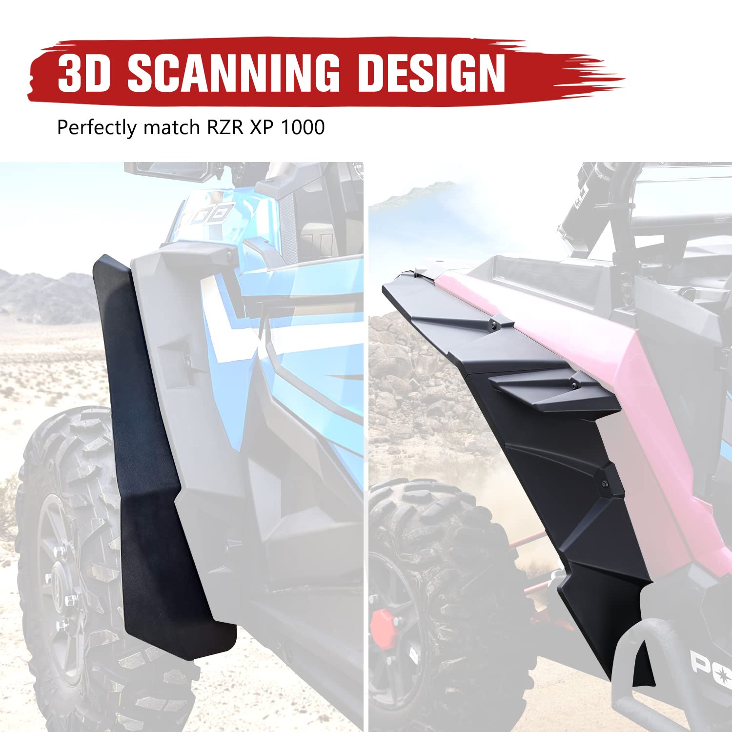 A & UTV PRO Front Mud Flaps & Rear Fender Flares Kit, XXL, Black, Model AUPFMPRZR1U, for Polaris RZR XP/XP 4 1000