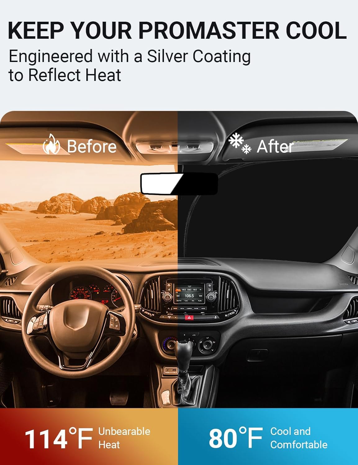 Proadsy 2025 Upgrade Windshield Sunshade Custom For 2014-2023 2024 2025 Dodge Ram Promaster Reflective Heat Sun Uv Protector Fol