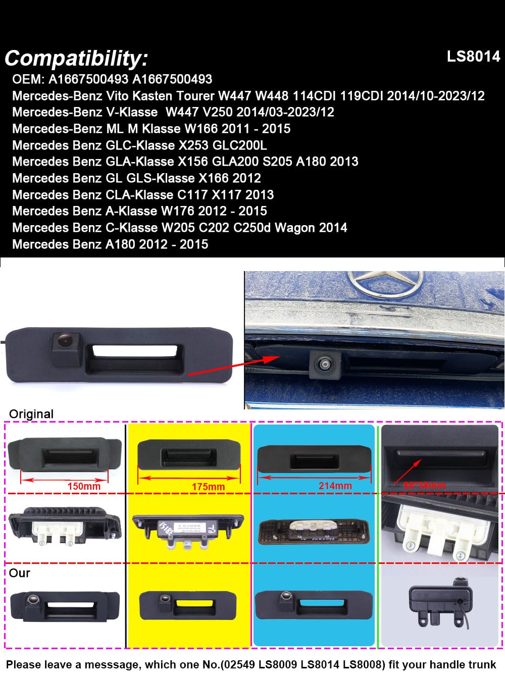 Rear View Back Up Parking Car Camera For Mercedes Benz A C Gl Gla Glc Ml M V Class Vito Kasten Tourer W447 W448 114Cdi 119Cdi V2