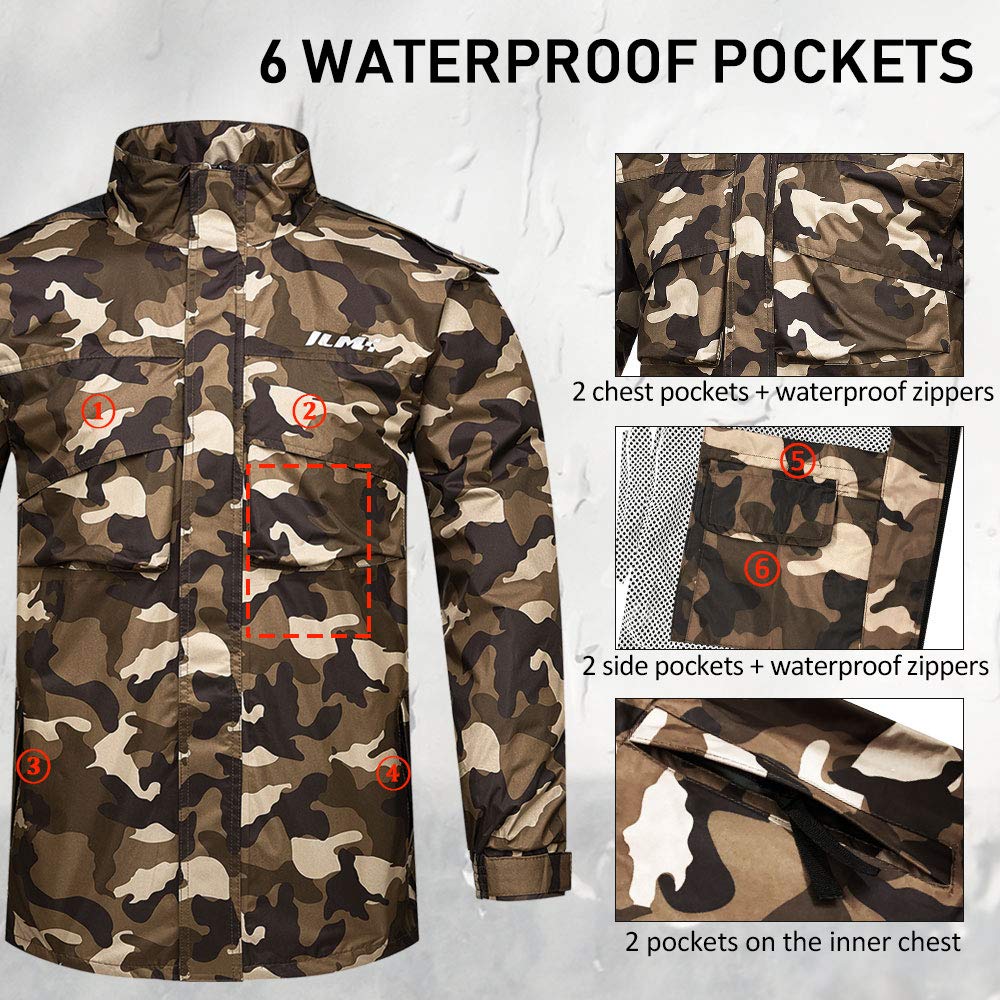 Ilm Motorcycle Rain Suit Waterproof Wear Resistant 6 Pockets 2 Piece Set With Jacket And Pants Fits Men And Womens (Men'S 3X-Lar