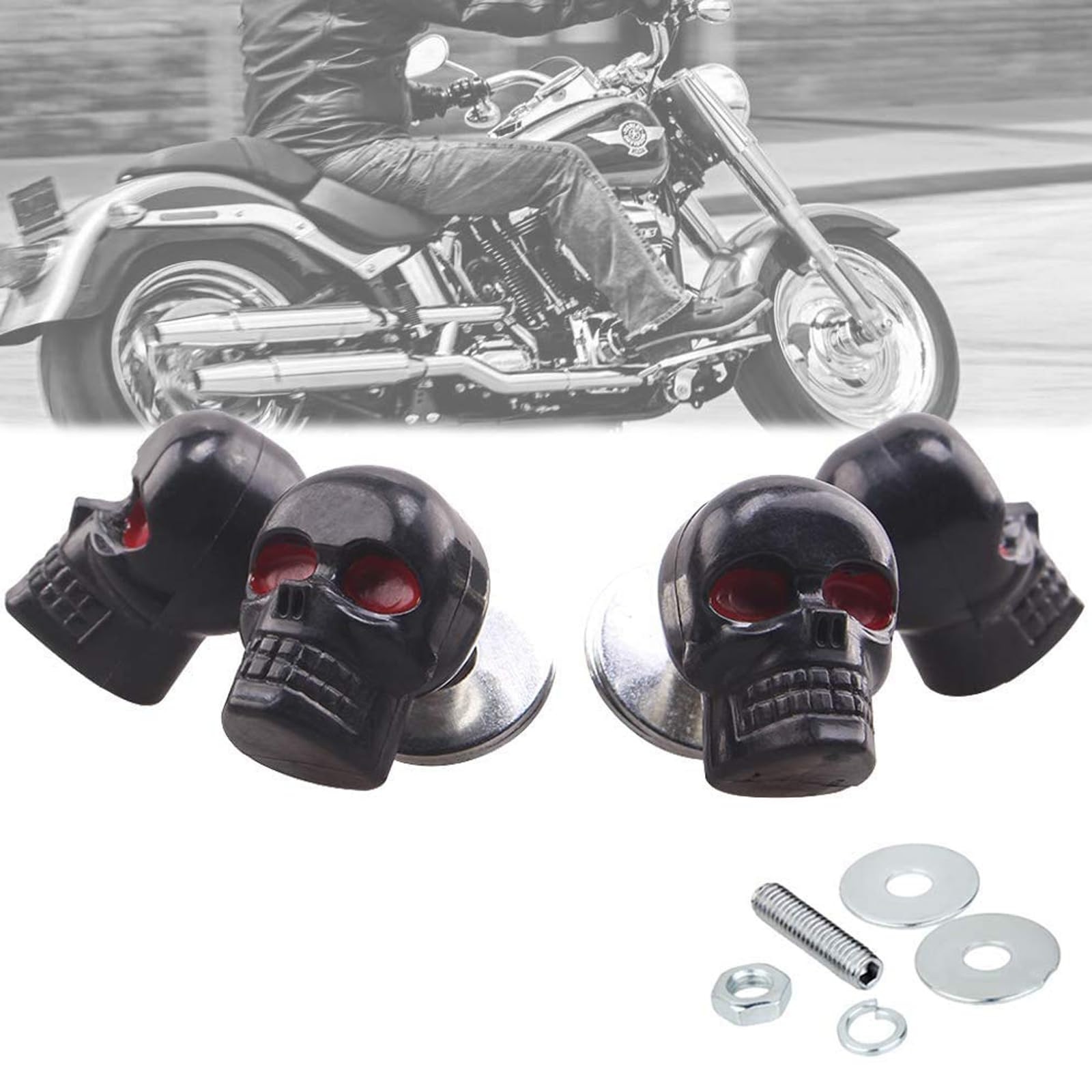 Venveal Skull License Plate Screws Universal Car Motorcycle License Plate Frame Bolts Fasteners 3D Skull Stainless Steel Windscreen Trim Cover Replacement Kit (Black, 4 Pack)