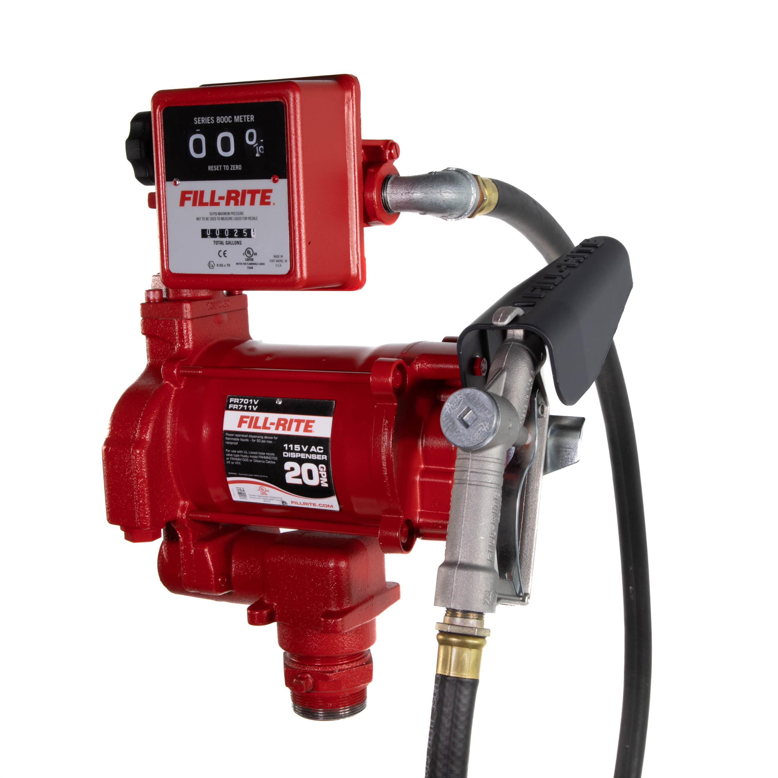 Fill-Rite FR701V 115V 20 GPM Fuel Transfer Pump With Standard Mechanical Meter Package, Gallons - For Gasoline, Diesel, Kerosene