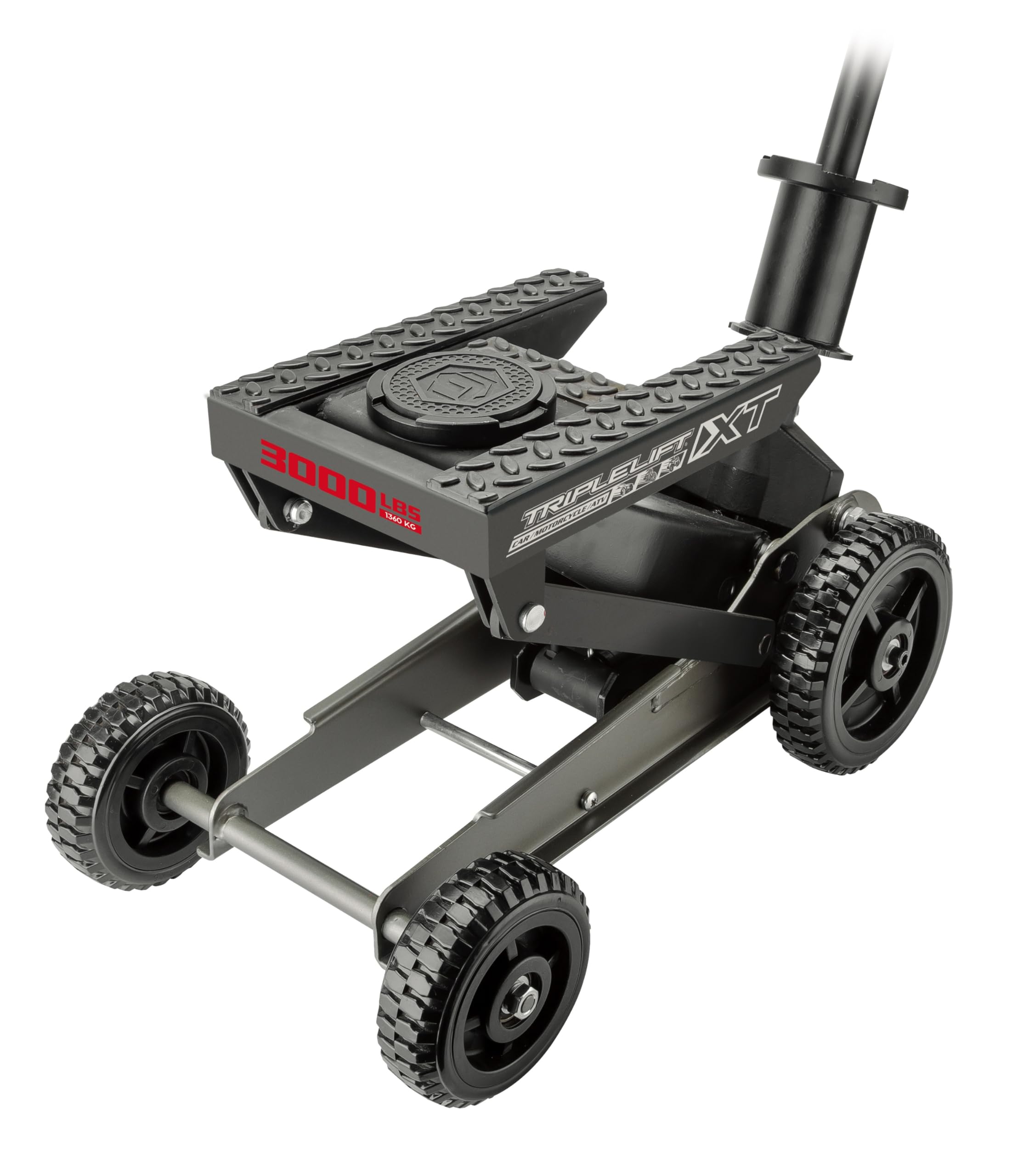 Powerbuilt Big Wheel Triple Lift Garage Jack, 3000 Pound Off Road Lift, Truck, Car, Motorcycle 1.5 Ton Capacity, 620613ECE