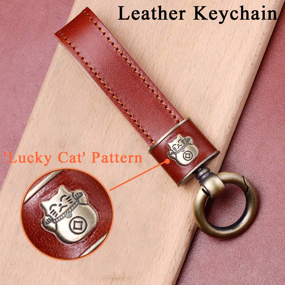 SANRILY Leather Key Fob Protector for Audi A4 Q7 Q5 TT A3 A6 SQ5 R8 S5 Keyless Entry Smart Remote Key Cover Case with Lucky Cat