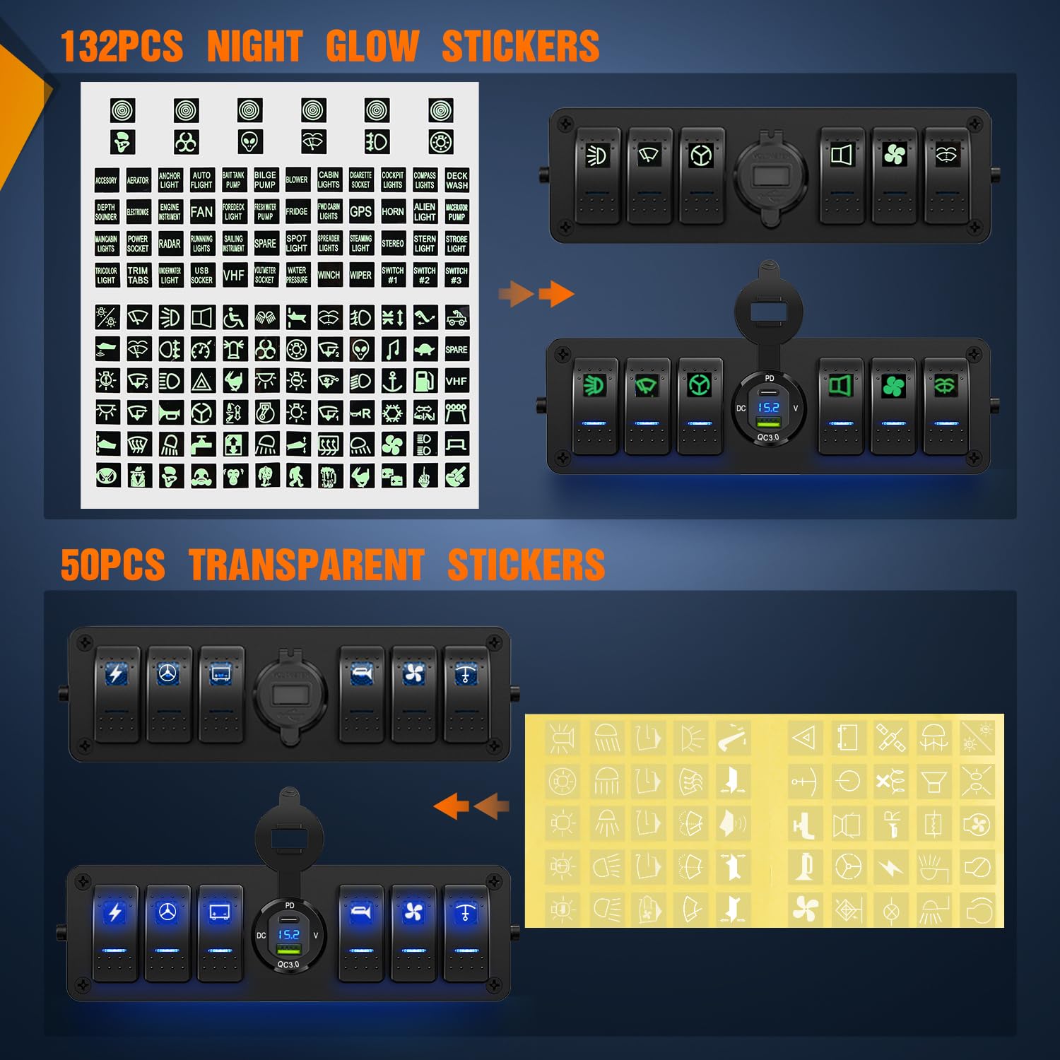 Nilight 6 Gang Rocker Switch Box 12V Spst On Off Pd Type C And Usb Charger Voltmeter Waterproof Aluminum Panel Night Glow Sticke