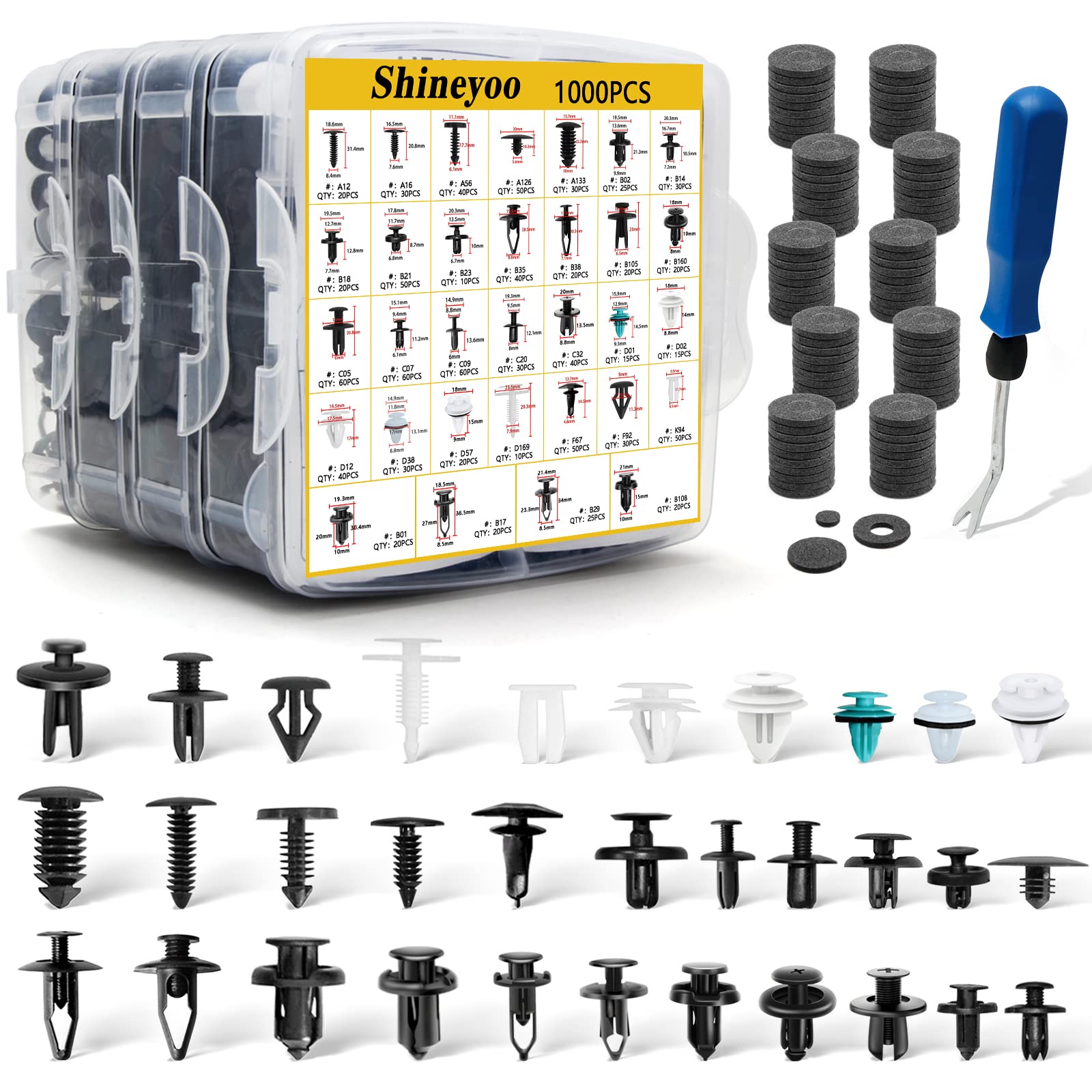 Car Retainer Clips 1101PCS Auto Fasteners Kit 32 Most Popular Sizes Fender Retainer Clips Car Rivet Clips Kit with 1 Fastener Re