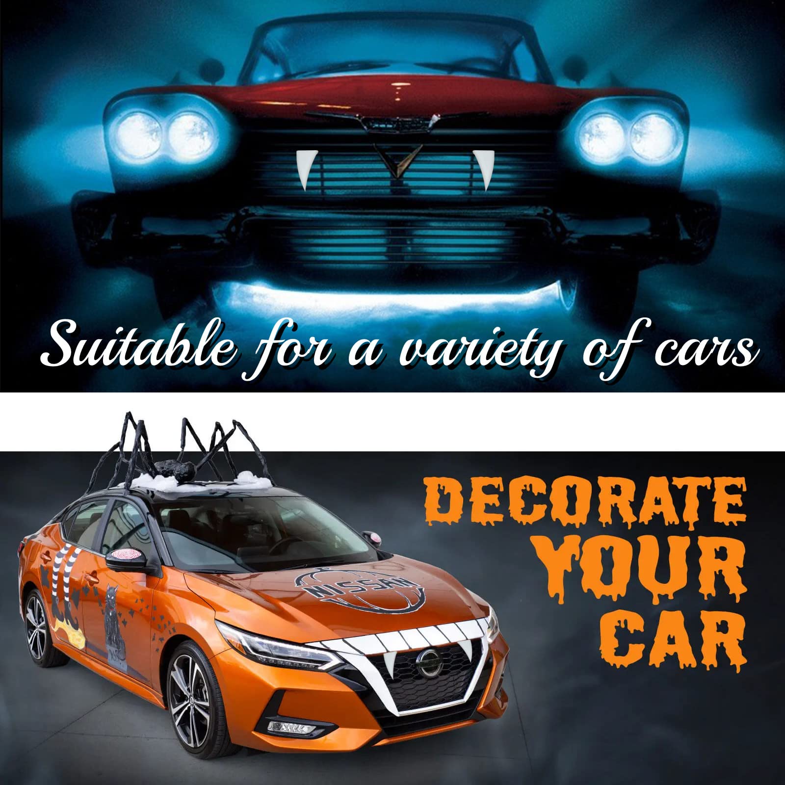 Teyouyi Halloween Decoration Car Teeth For Cars, Truck, Or Suv,Vampire Fangs Teeth For Car- Mounts To Front Grille On Vehicles,Diy Your Car,A Pair White