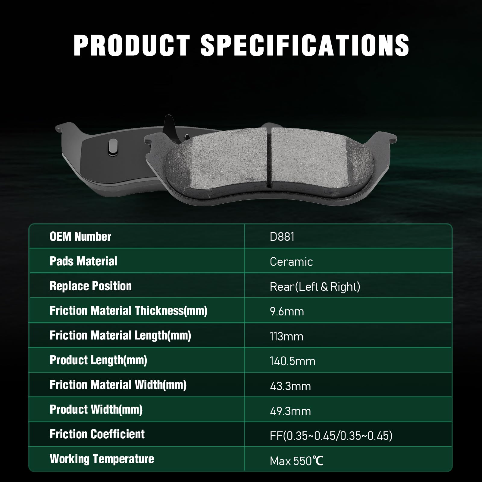 Automuto D833 & D881 Ceramic Discs Brake Pads Kits, Front Rear 8Pcs Disc Brake Pads Set Fit For 02 03 04 05 For Ford Explorer, 0