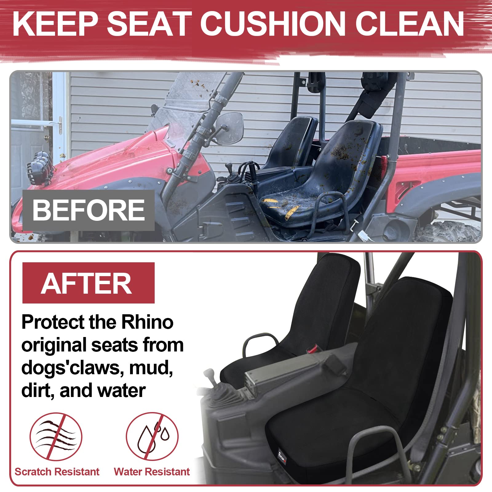 Starknightmt Utv Rhino Seat Covers Water-Resistant Seat Covers Compatible With Rhino 700 660 450 2004-2021 1680D Fabric Black
