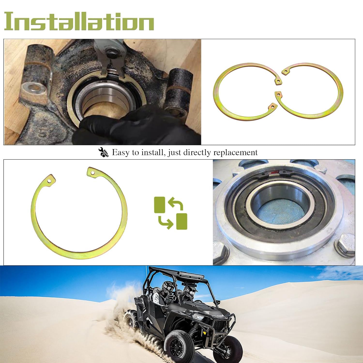 FUSCH 2PCS Bearing Retaining Ring Clip Compatible with RZR 570 800 900 1000 Turbo Sportsman Ranger Scrambler ACE Replace#: 77104