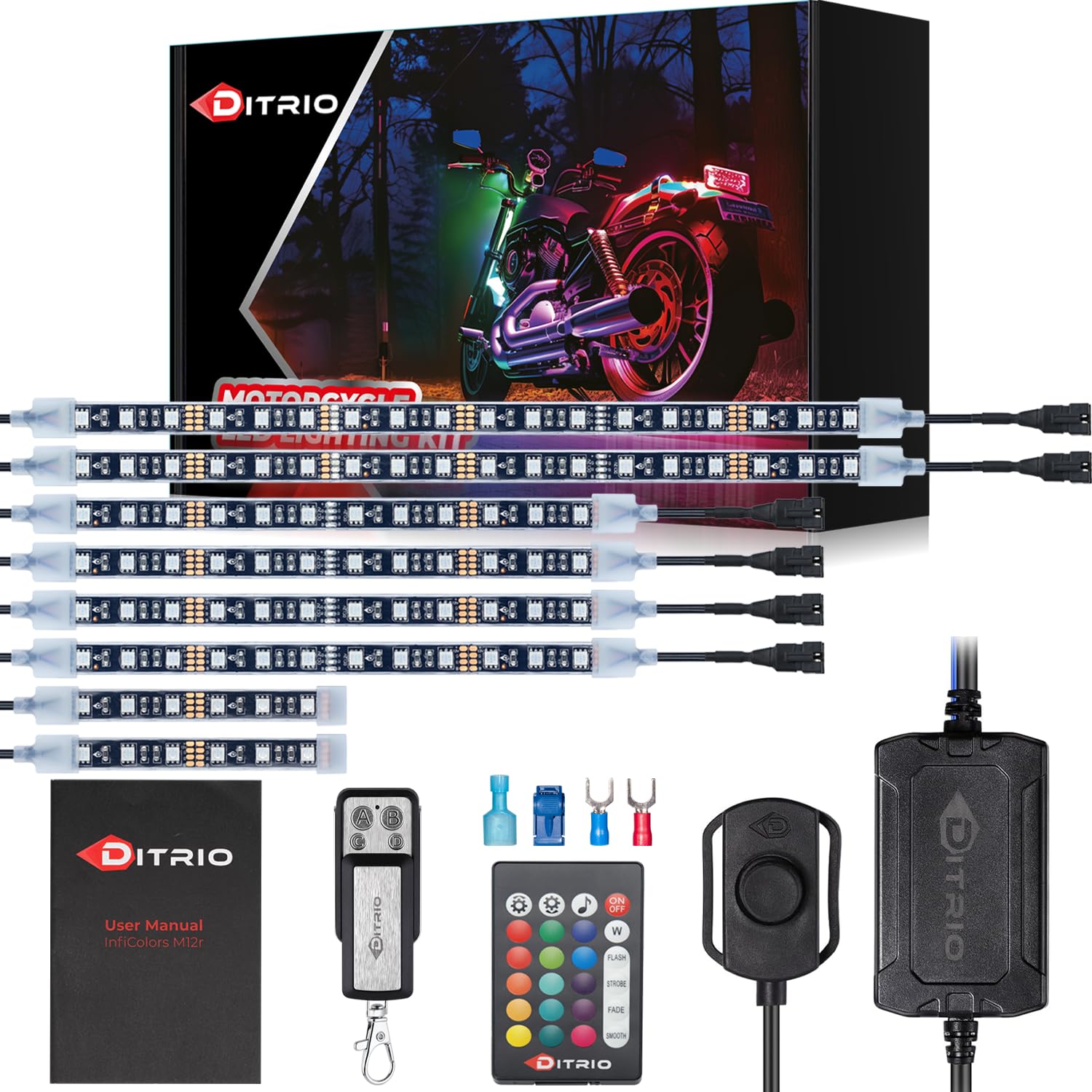 8Pcs Underglow Rgb Led Strip Light Kit Dc 12V With 2 Red Blinking Brake Light Styles For Motorcycles Trikes Golf Carts Atvs Utvs