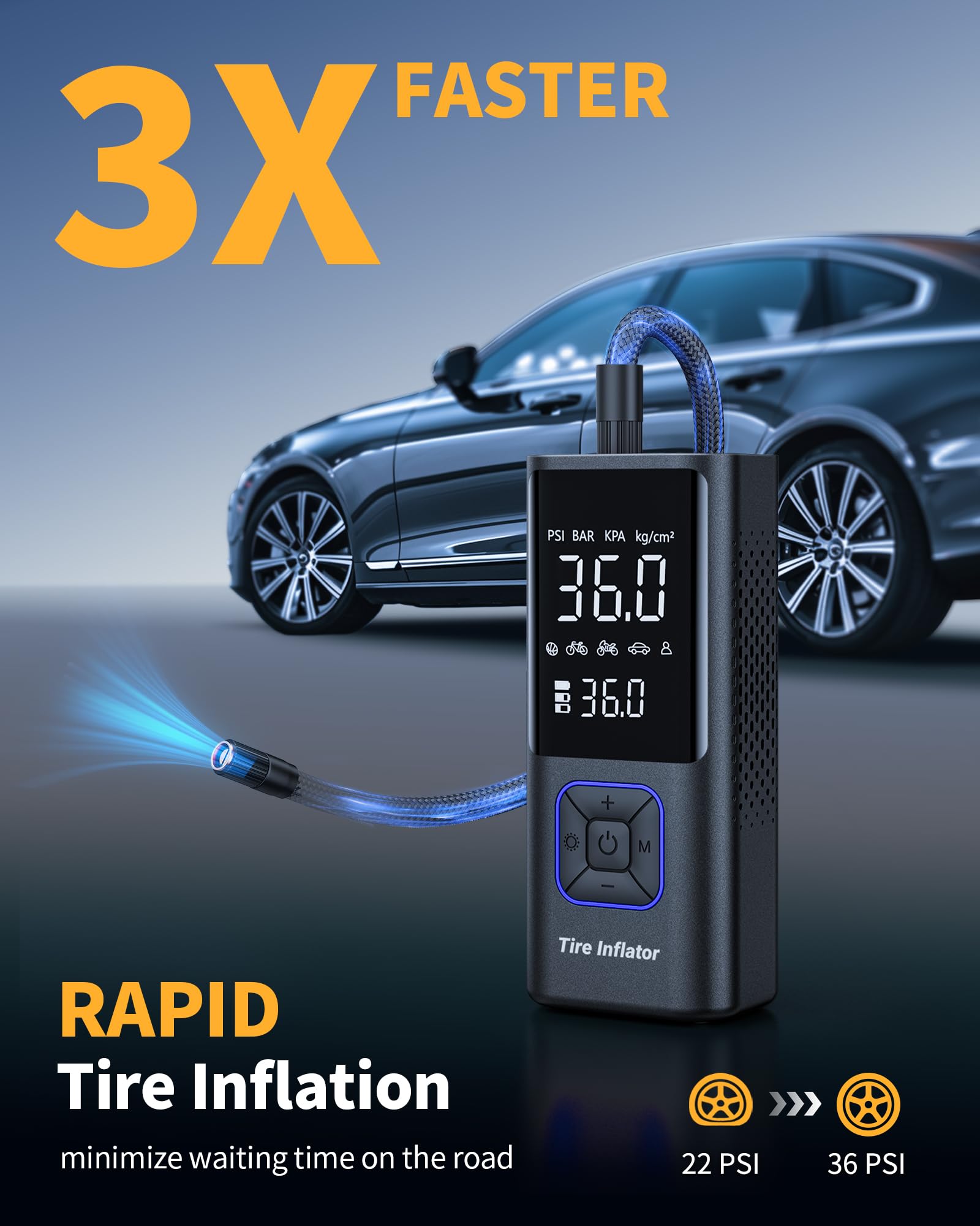 Powools Cordless Tire Inflator Portable Air Compressor - 150Psi Air Pump With Auto Shutoff Function For Car Tires, Inflatables,