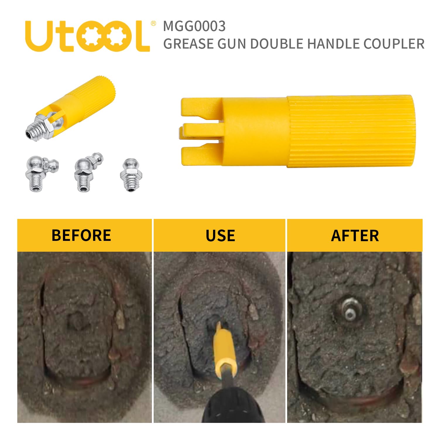 Utool Grease Gun Accessory Kit, Double Handle Coupler With Zerk Fitting Cleaner, 1/8 Npt Threads, Easy To Lock Zerk Fittings And Quick Release, Max Working Pressure 10000 Psi, 1 Pc